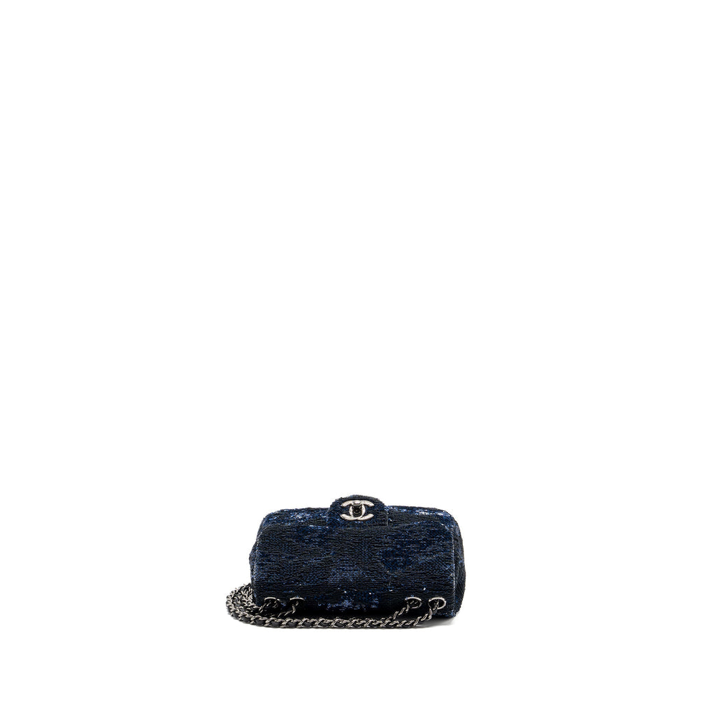 Chanel super mini flap bag sequin dark blue / black
