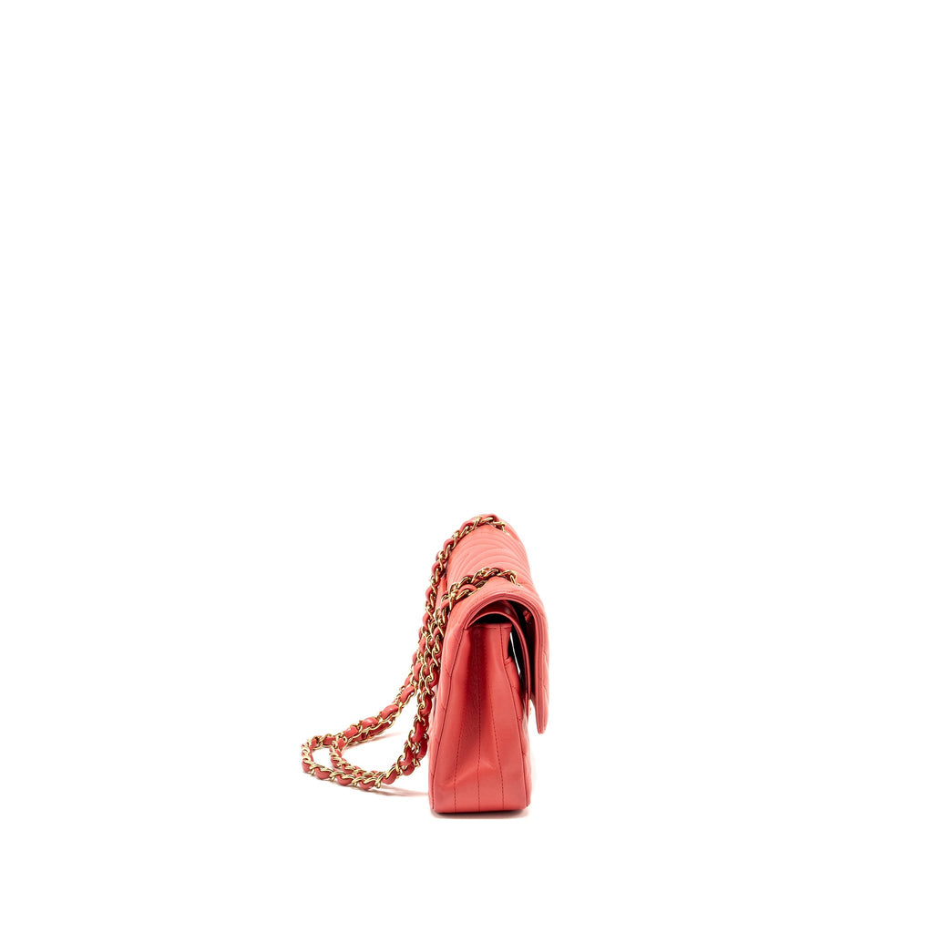 Chanel Medium Classic Double Flap Bag Chevron Lambskin Pink L
