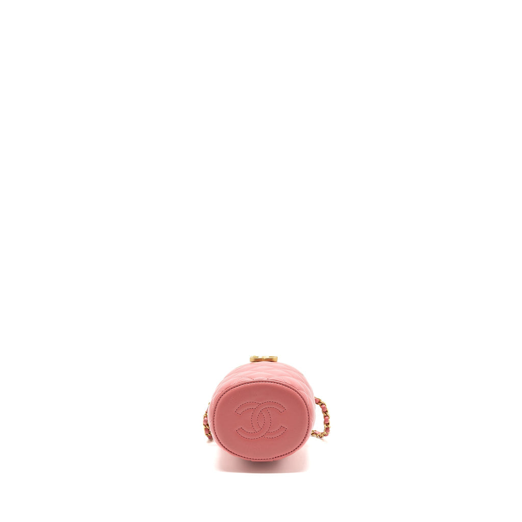 Chanel Round Vanity Case With Chain Lambskin Pink (Microchip)