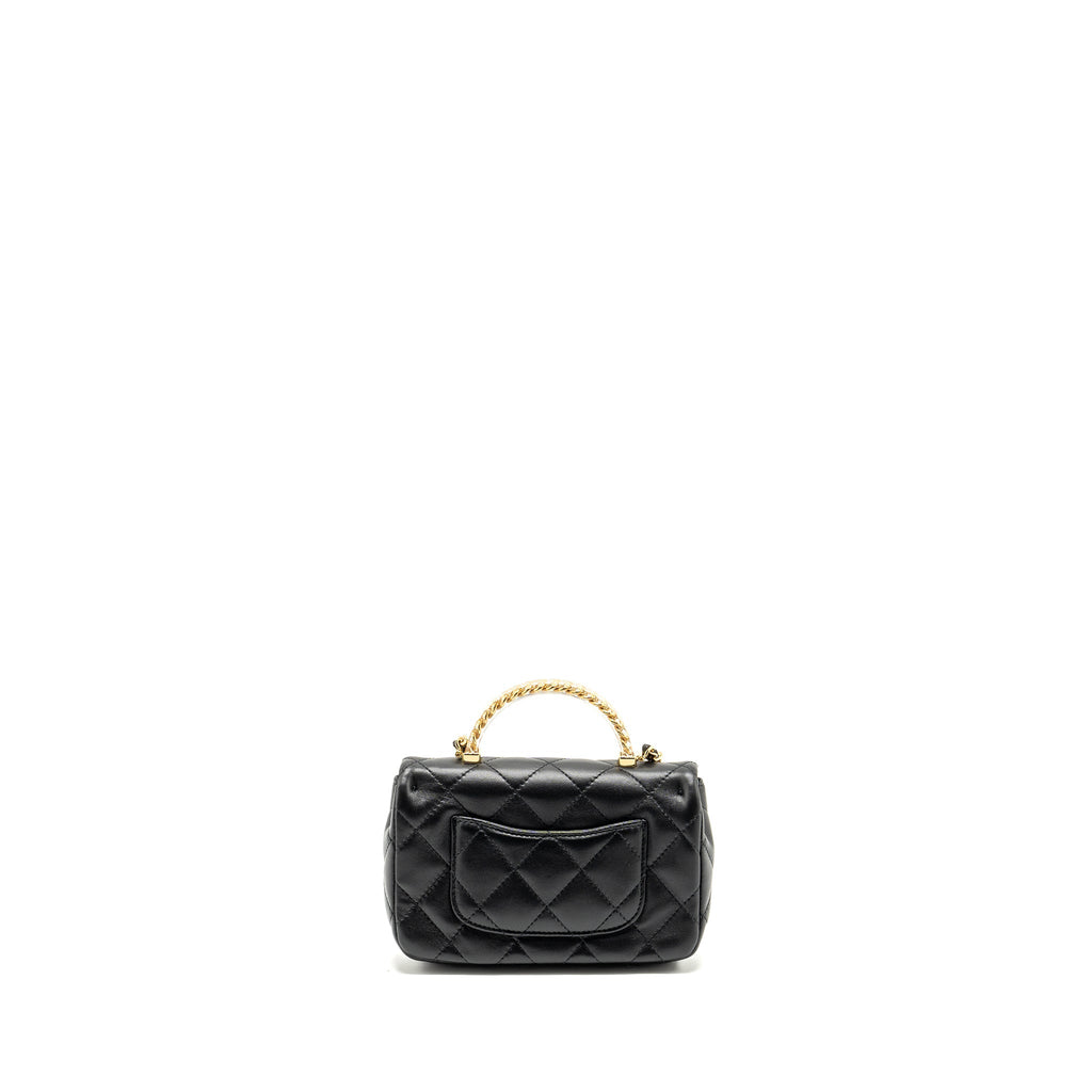 Chanel 24s Top Handle Mini Flap Bag Lambskin Black  (microchip)