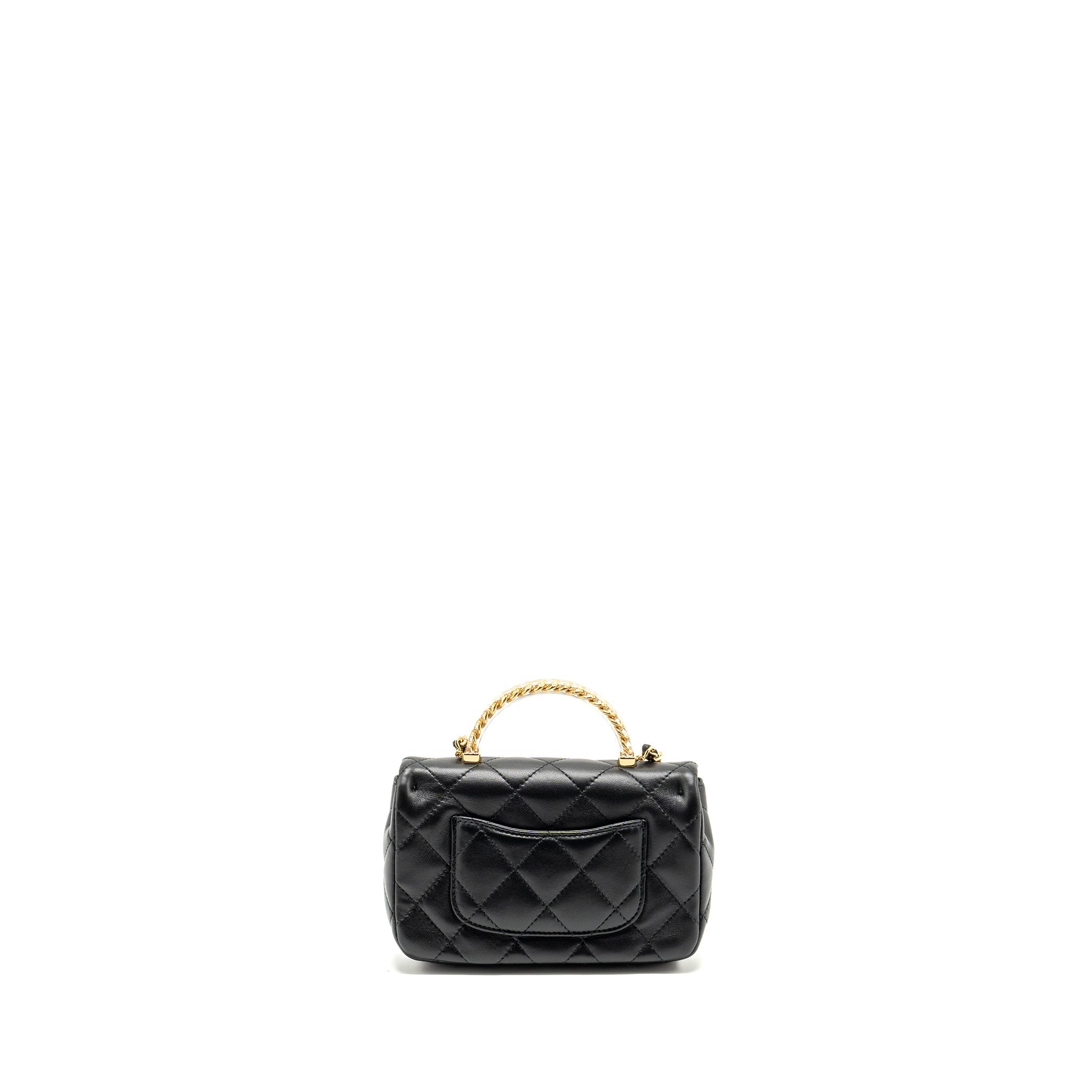 Chanel 24s Top Handle Mini Flap Bag Lambskin Black  (microchip)