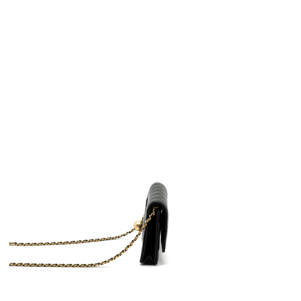 Chanel pearl crush wallet on chain lambskin BLACK  (microchip)
