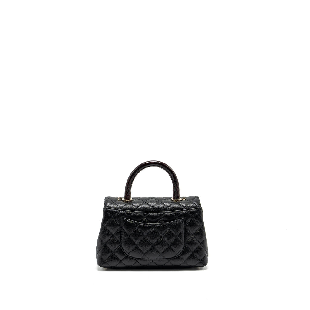 Chanel small coco handle with lizard embossed handle caviar black L (microchip)