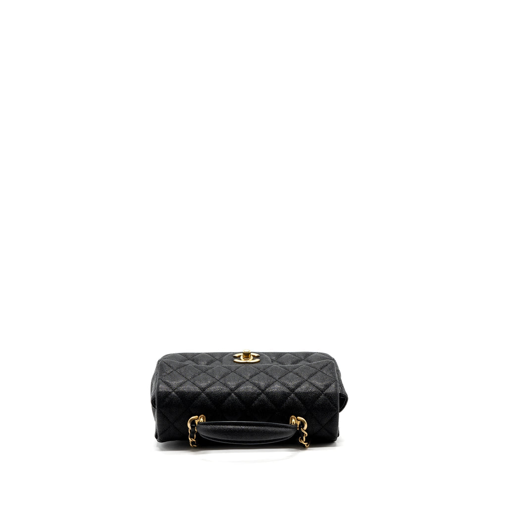 Chanel top handle mini rectangular flap bag grained calfskin black