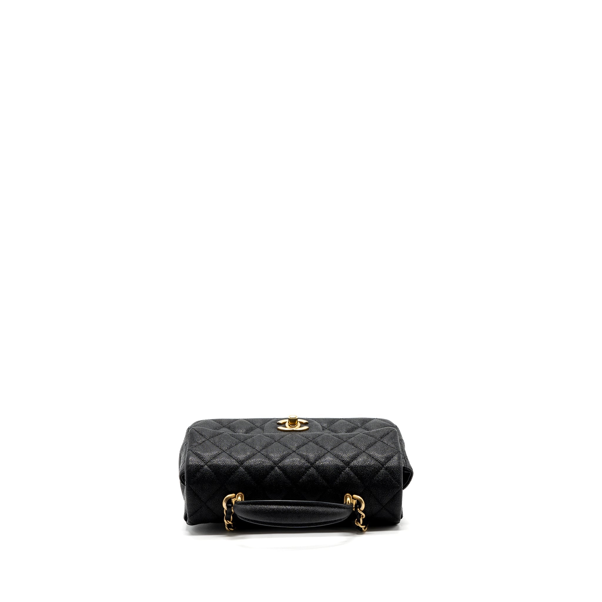 Chanel top handle mini rectangular flap bag grained calfskin black