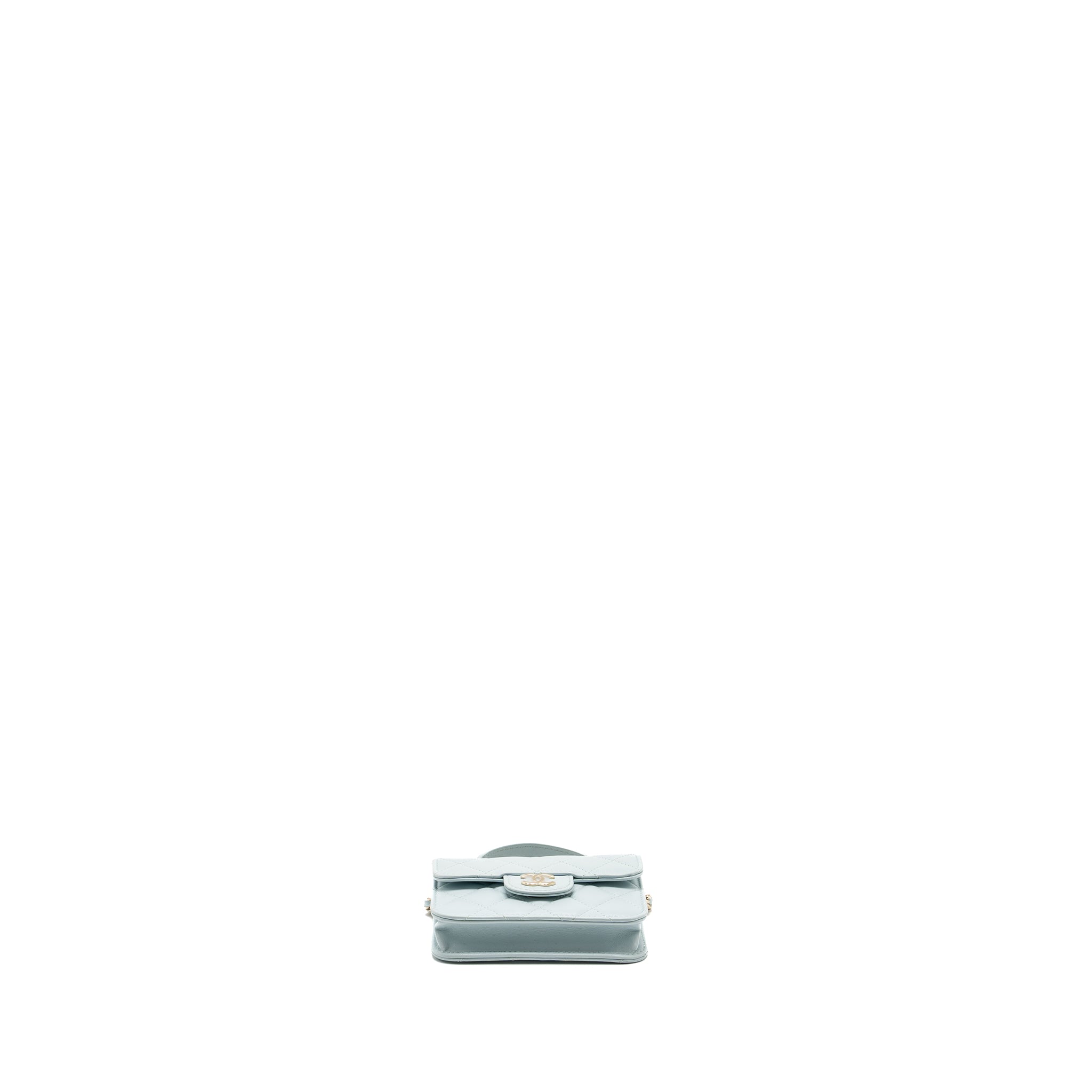 Chanel Top Handle Mini Flap Bag with Chain Lambskin Light Blue L
