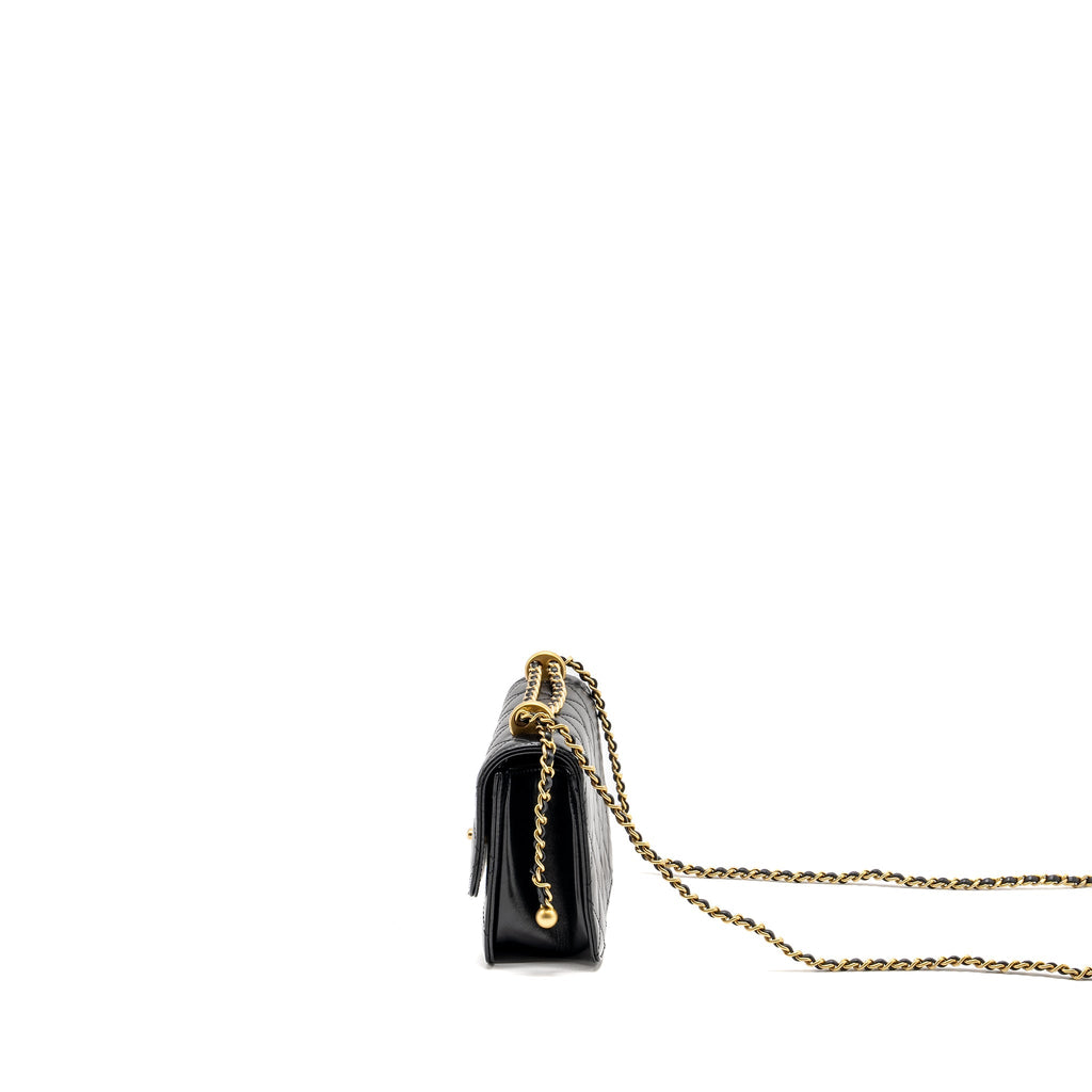 Chanel gold crush mini flap bag calfskin black  (microchip)