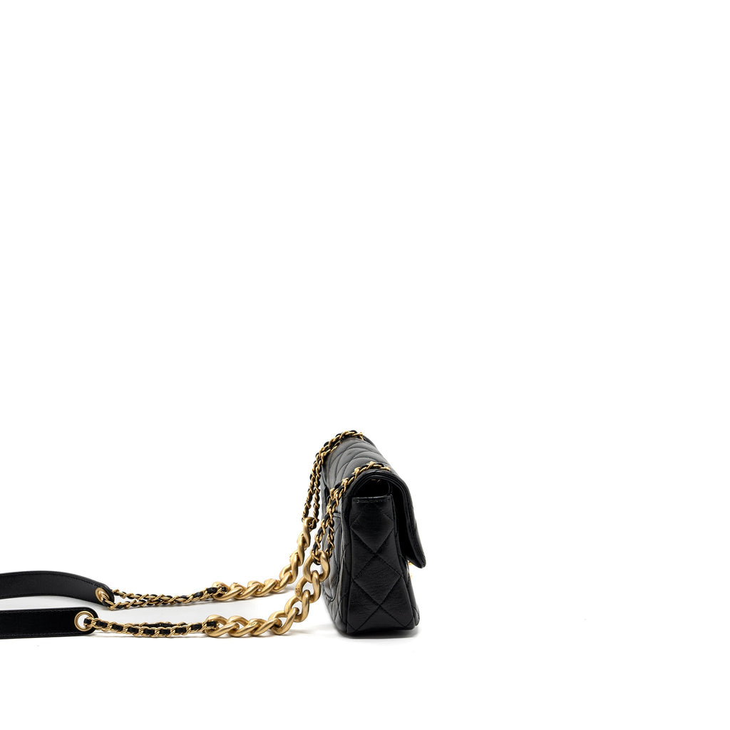 Chanel seasonal mini square flap bag with detailed chain strap calfskin black  (Microchip)