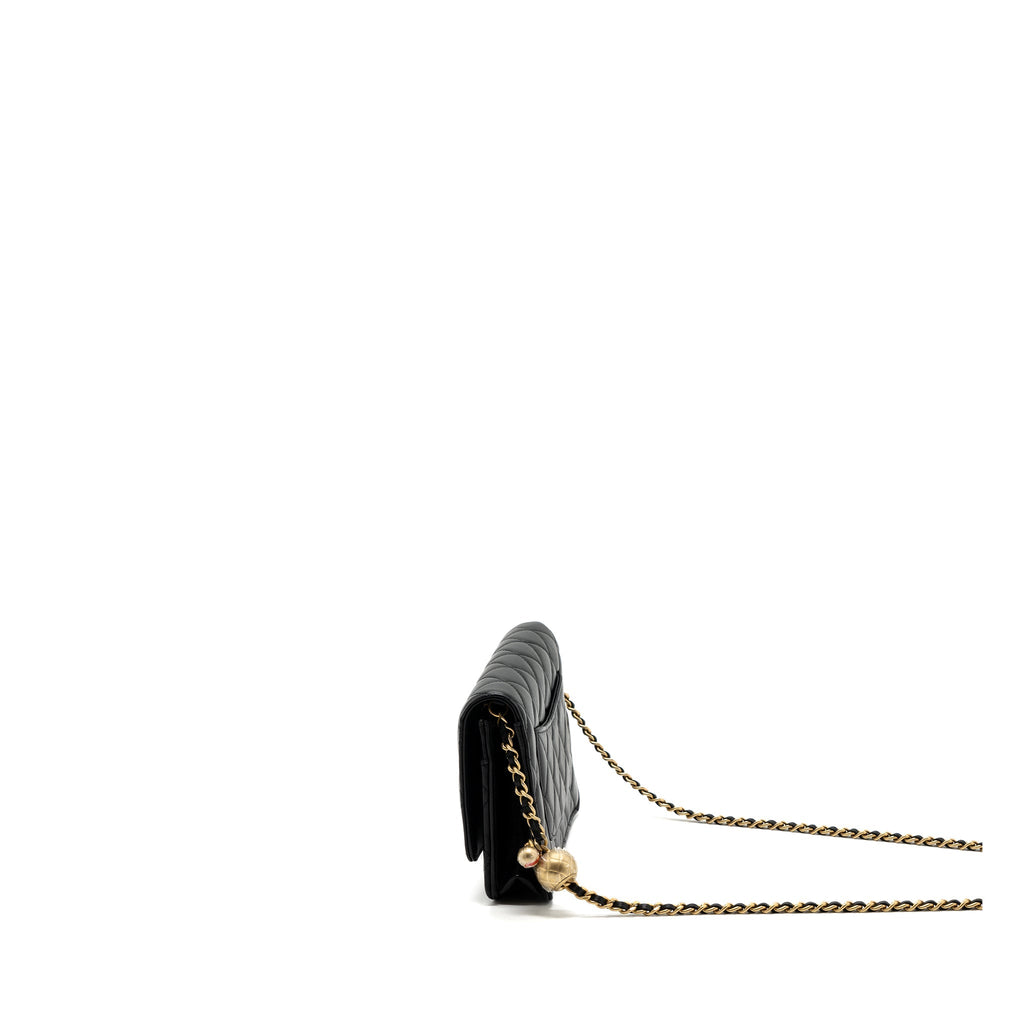Chanel pearl crush wallet on chain lambskin BLACK  (microchip)