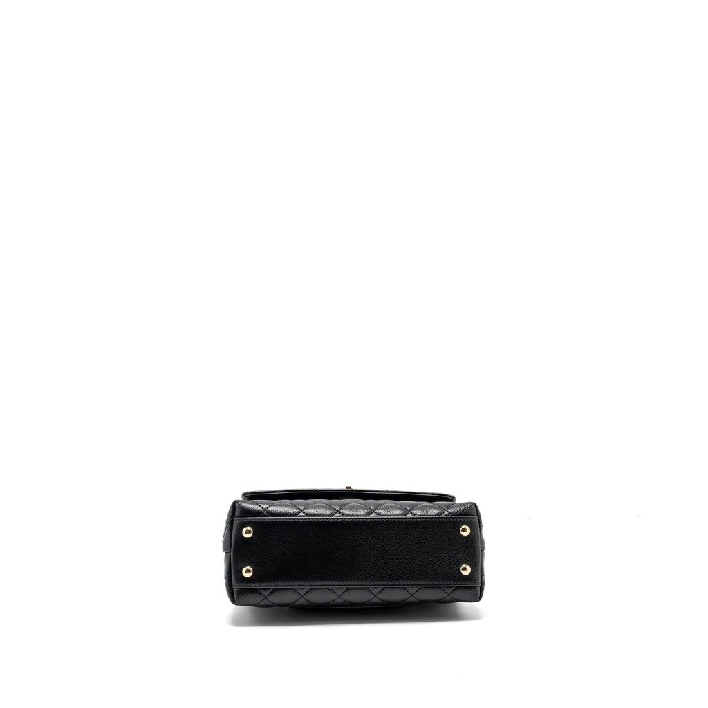Chanel small coco handle with lizard embossed handle caviar black L (microchip)
