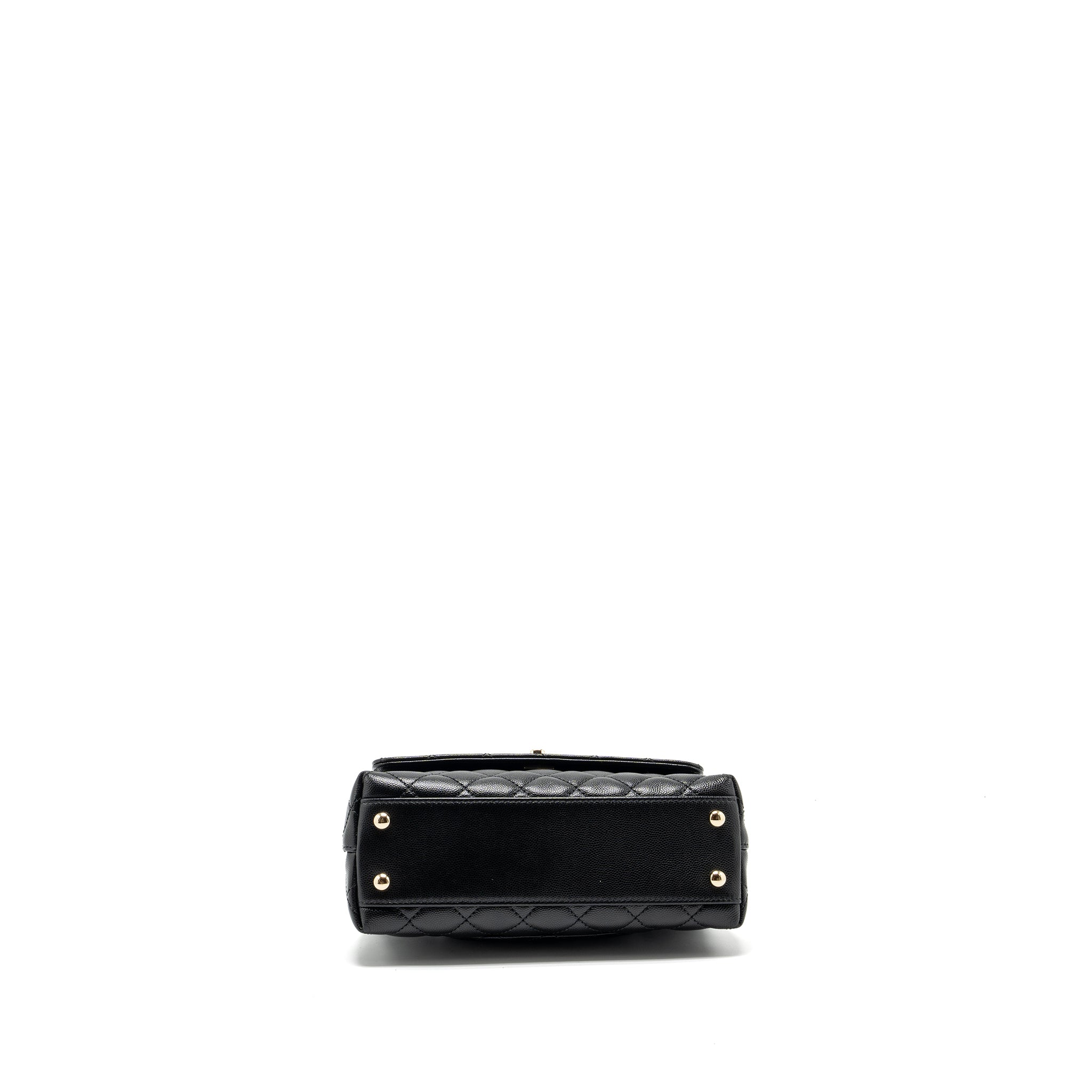 Chanel small coco handle with lizard embossed handle caviar black L (microchip)