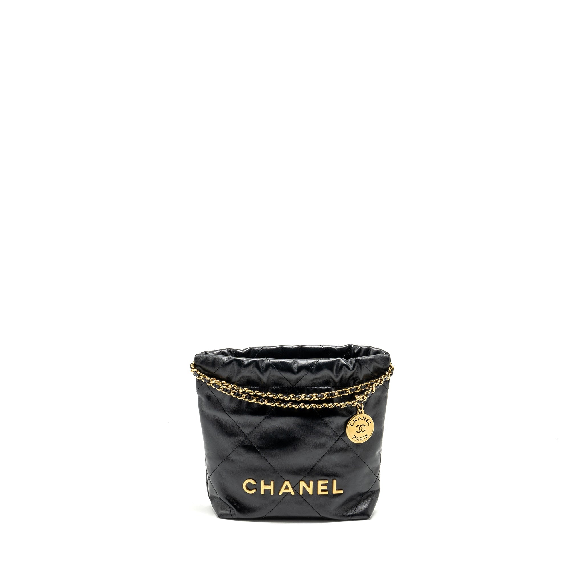Chanel Mini 22 Bag Shiny Calfskin BLACK  (Microchip)