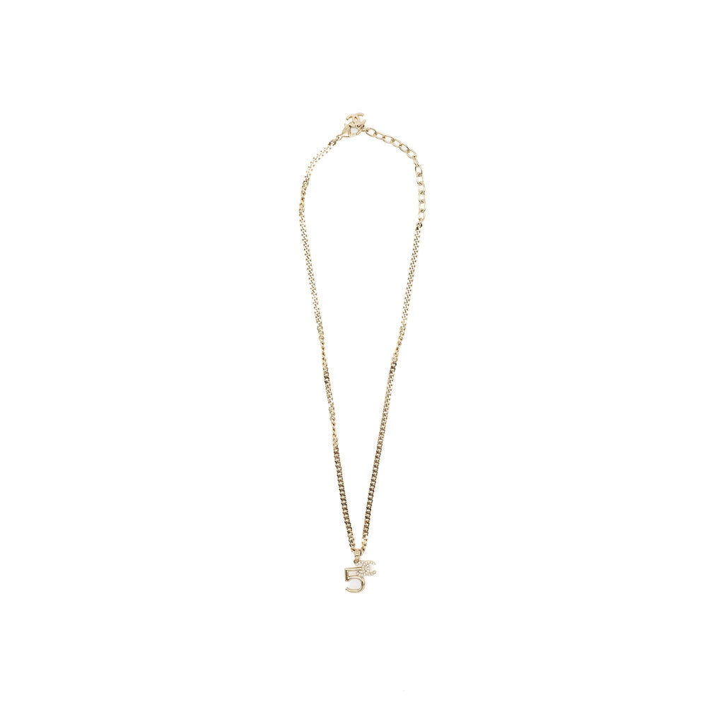 Chanel no5/cc logo necklace crystal Light Gold Tone