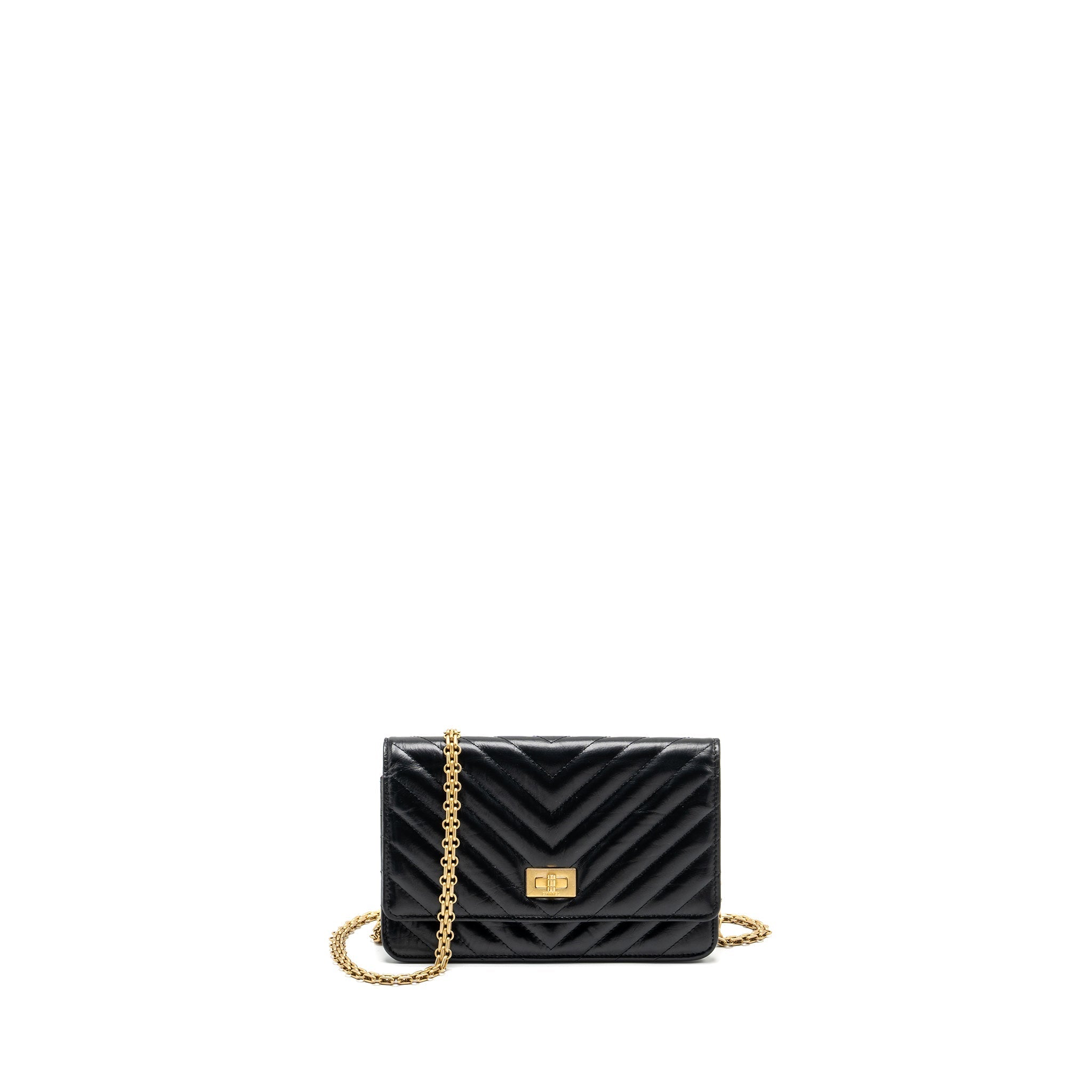 Chanel Chevron 2.55 reissue wallet on Chain aged calfskin black  (microchip)