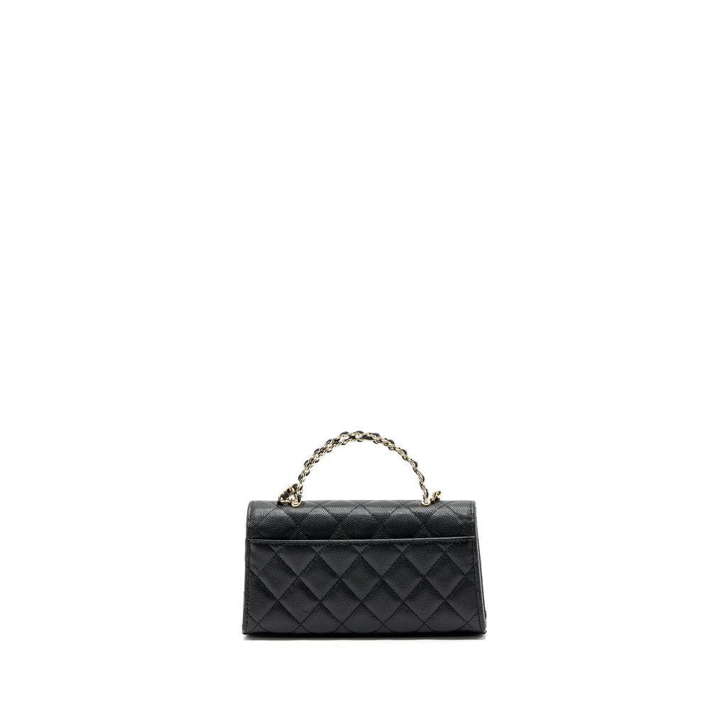 chanel 23p top handle mini flap bag with chain caviar black L (microchip)