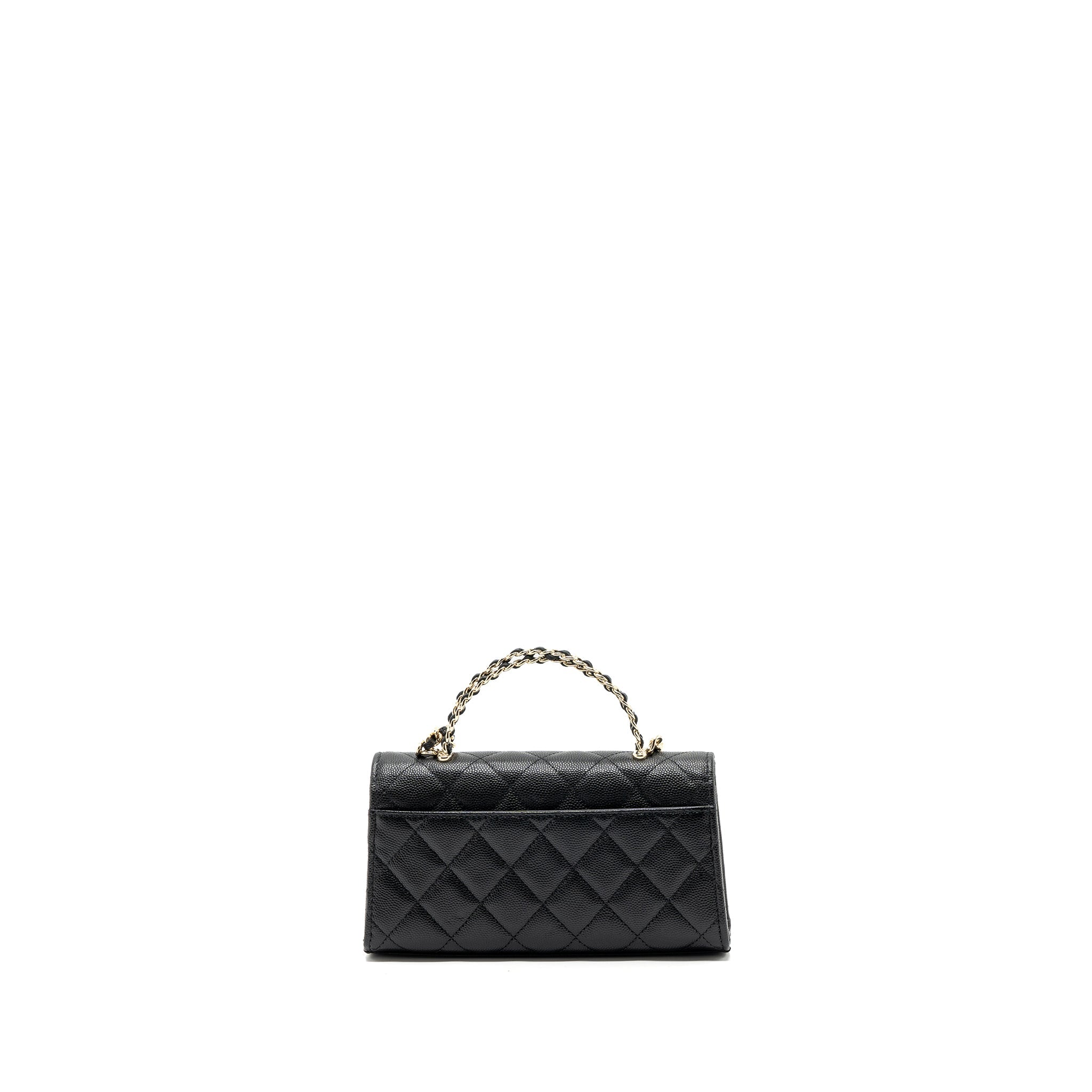 chanel 23p top handle mini flap bag with chain caviar black L (microchip)