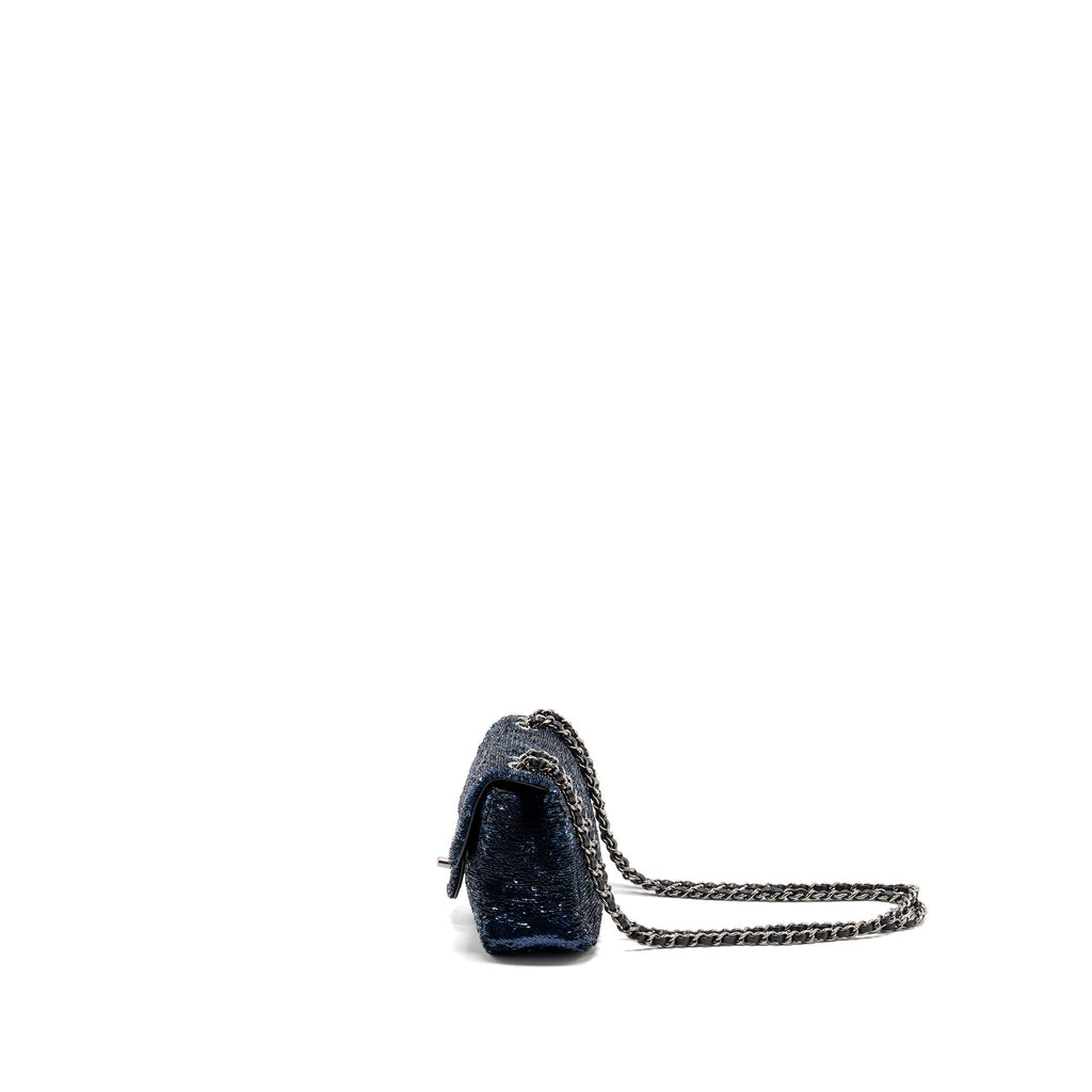 Chanel super mini flap bag sequin dark blue / black