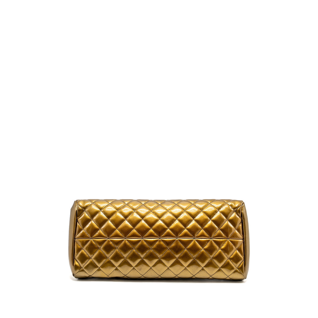 Chanel Just Mademoiselle Bowling Bag Patent Metallic Gold / Silver