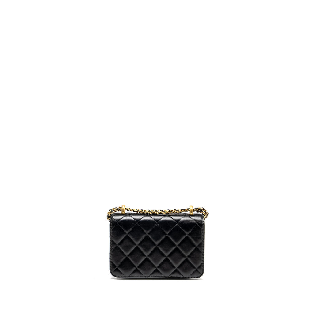 Chanel gold crush mini flap bag calfskin black  (microchip)