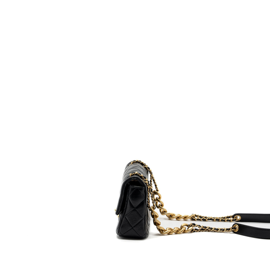Chanel seasonal mini square flap bag with detailed chain strap calfskin black  (Microchip)