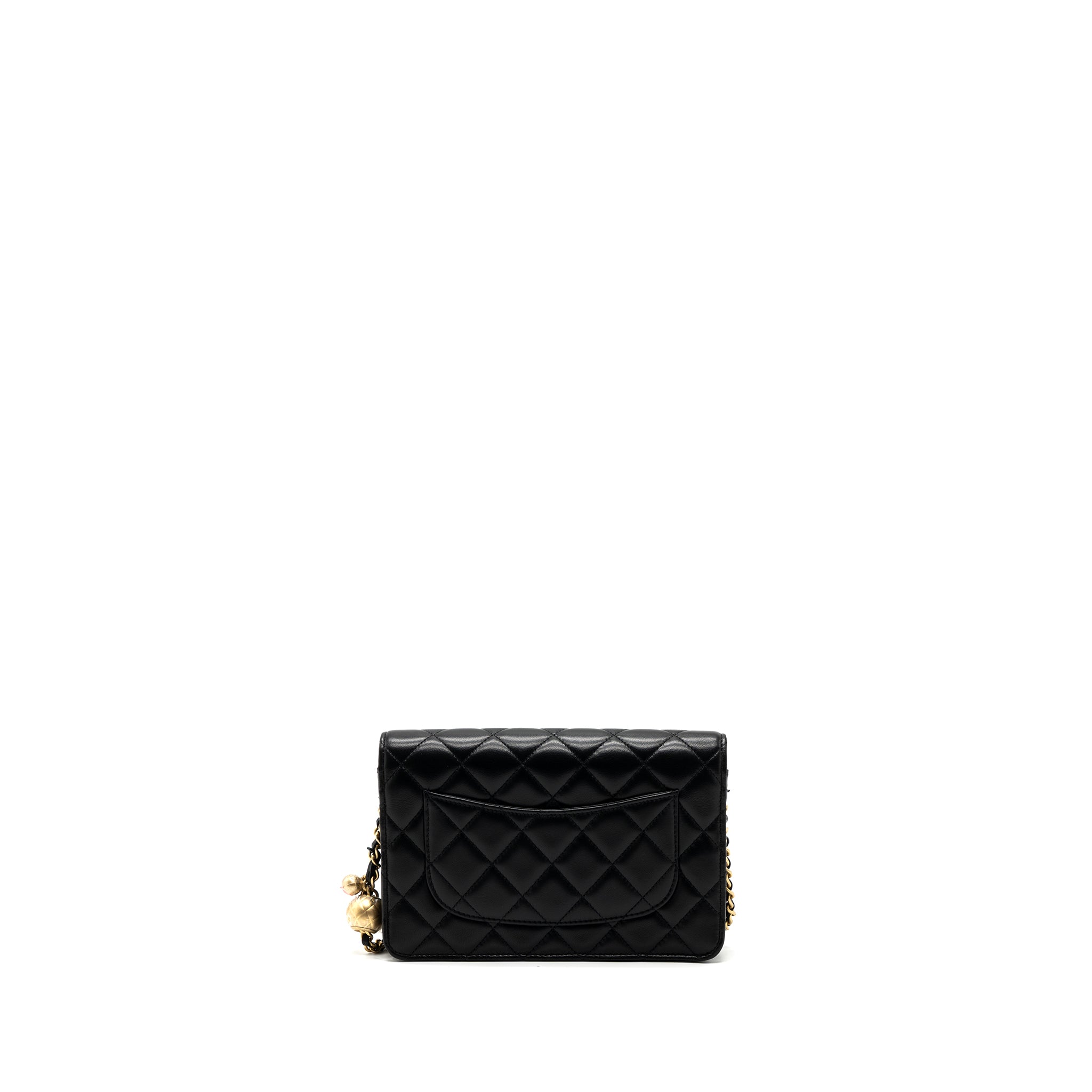 Chanel pearl crush wallet on chain lambskin BLACK  (microchip)