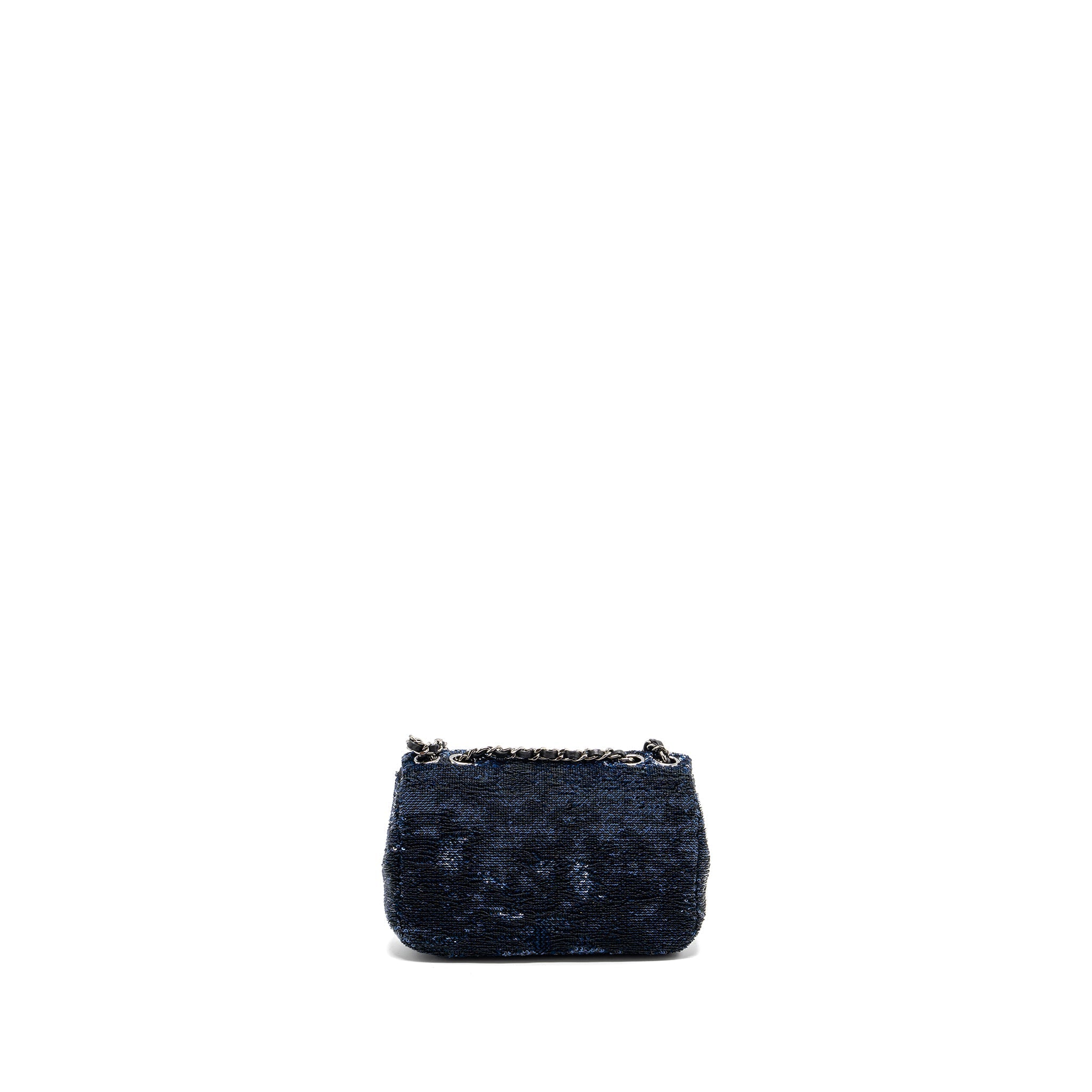 Chanel super mini flap bag sequin dark blue / black