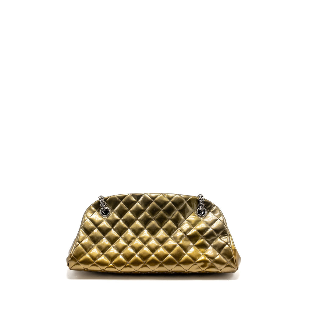 Chanel Just Mademoiselle Bowling Bag Patent Metallic Gold / Silver