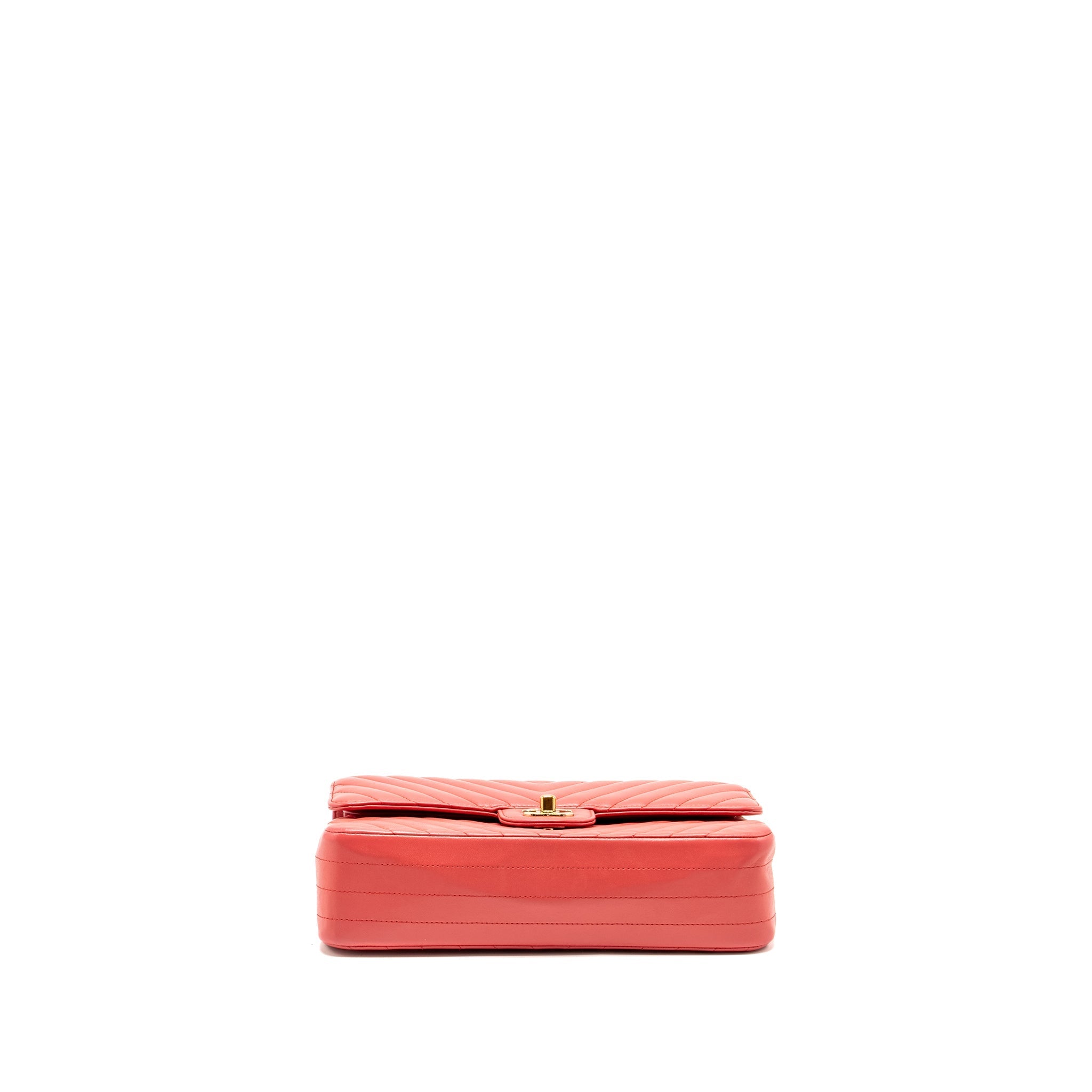 Chanel Medium Classic Double Flap Bag Chevron Lambskin Pink L