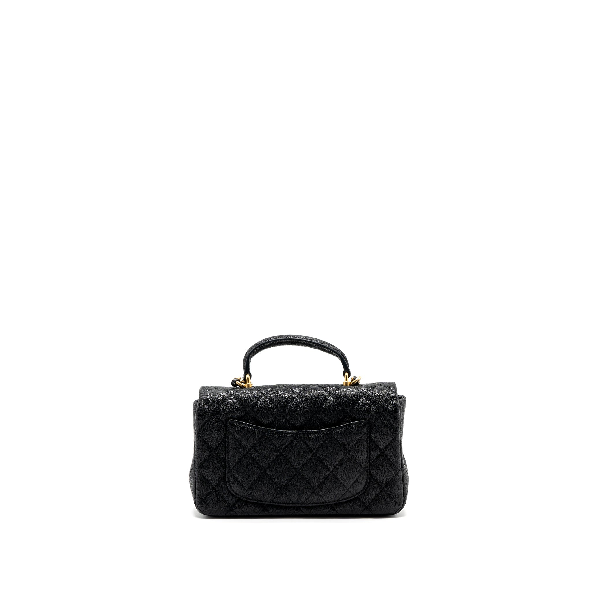 Chanel top handle mini rectangular flap bag grained calfskin black