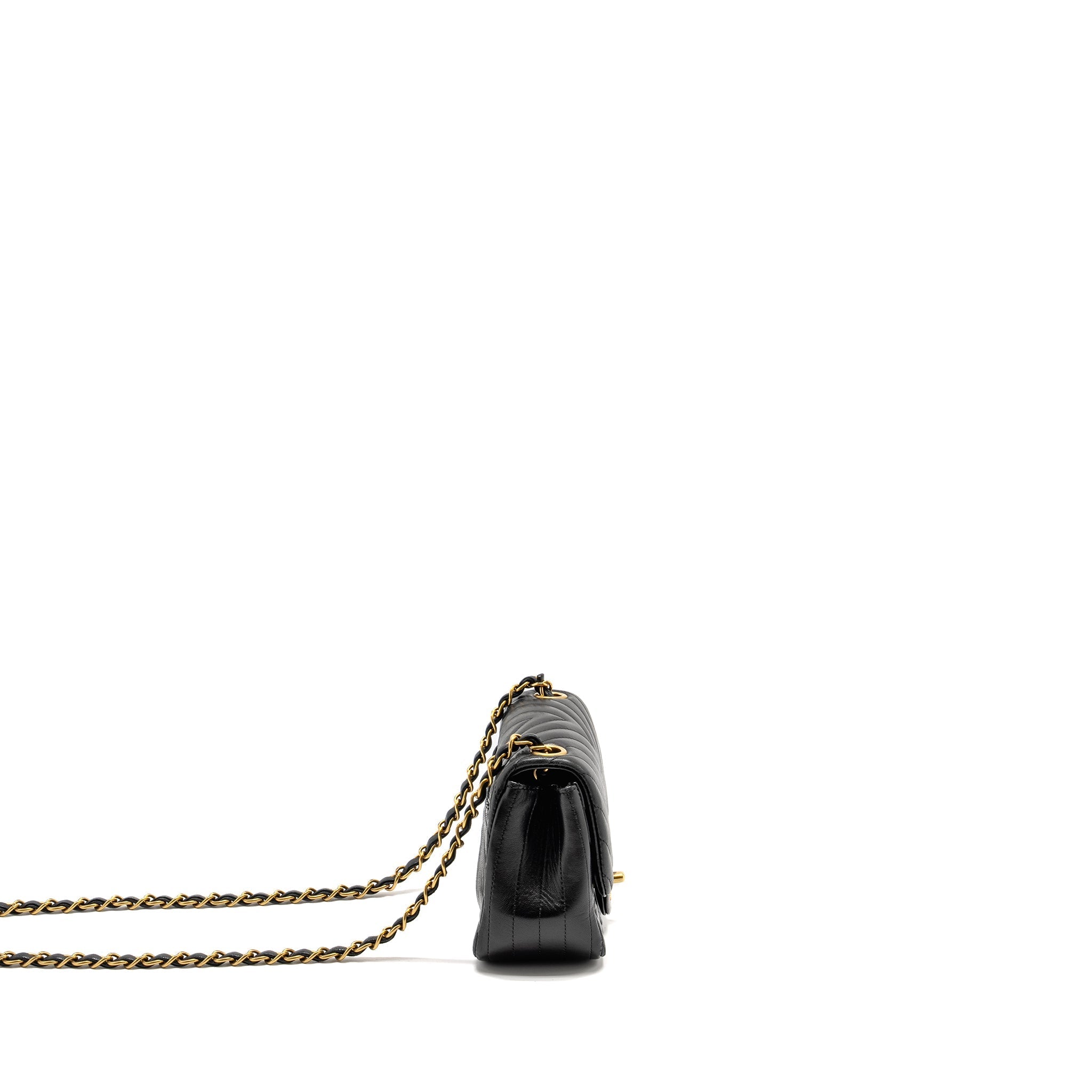 Chanel Mini Square Chevron Flap Bag Lambskin Black
