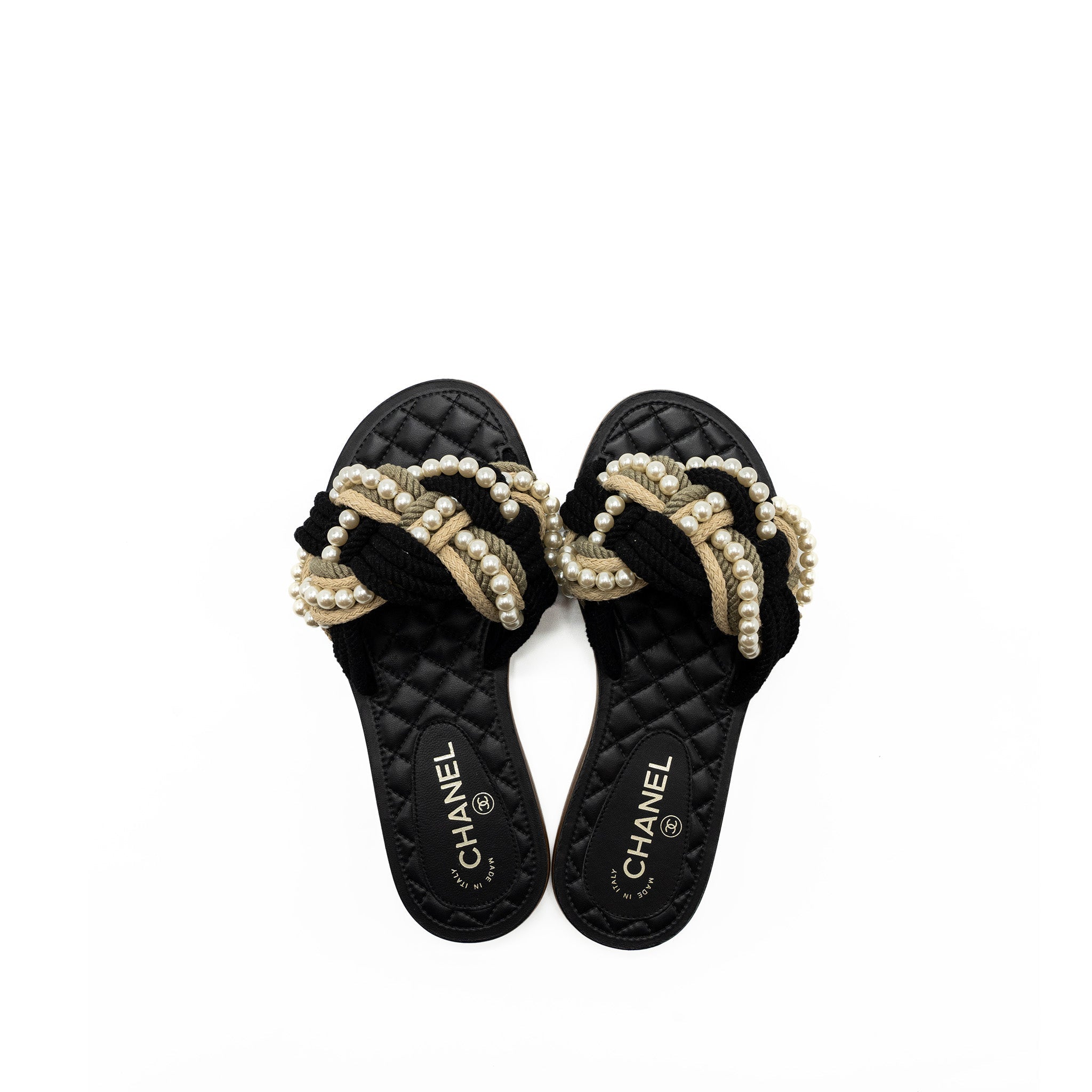 Chanel Size 37 Mules Cord/Lambskin Black