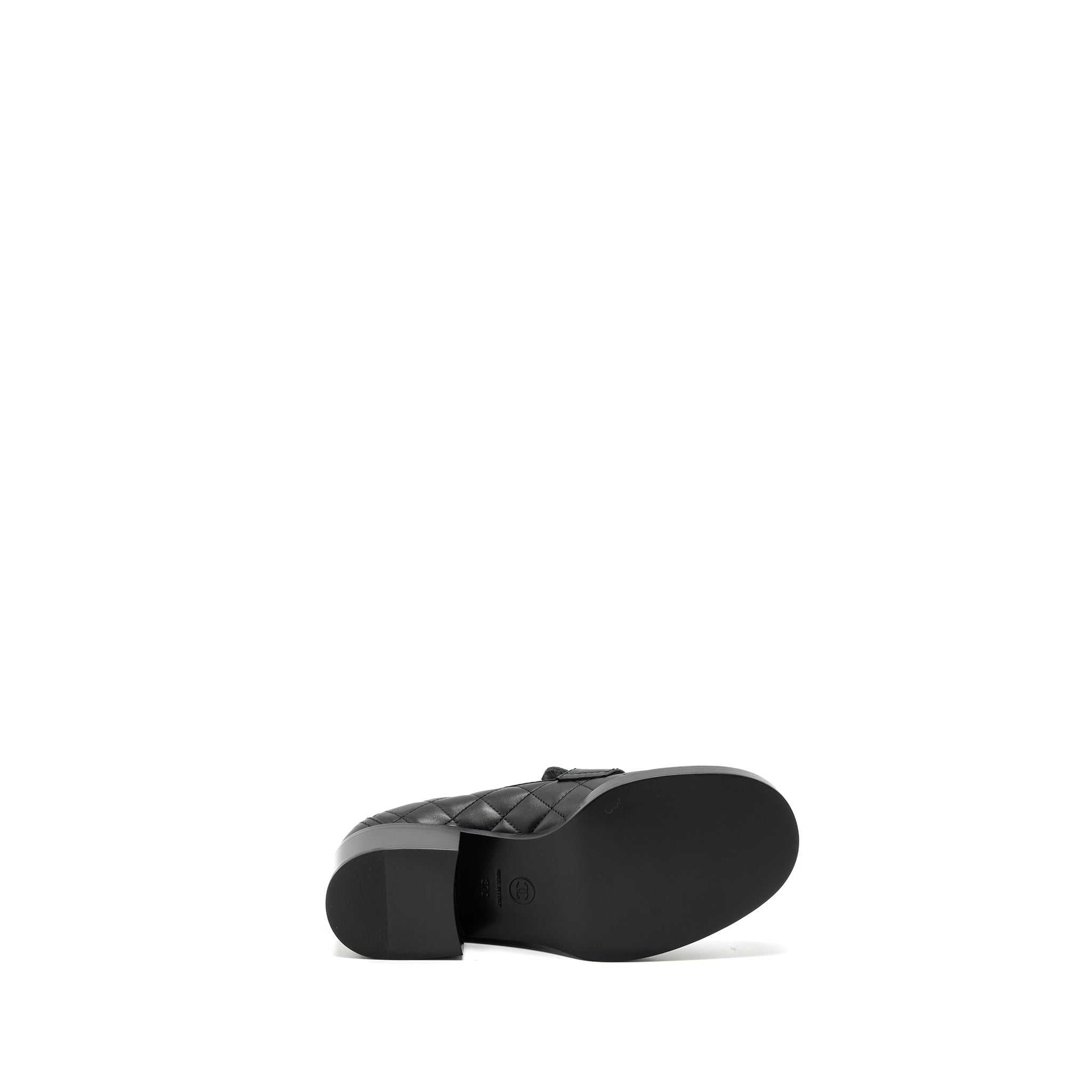 Chanel size 37 heart rock loafers leather black L