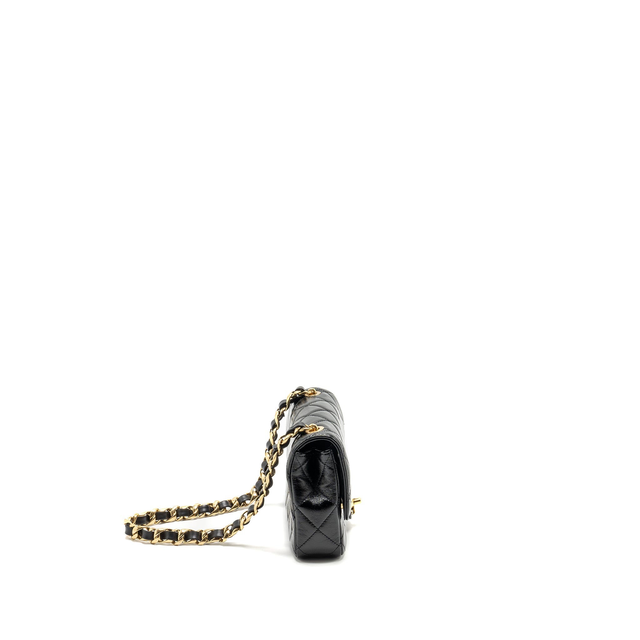 Chanel 24b Giant Chain Flap Shoulder Bag Lambskin Black  (Microchip)