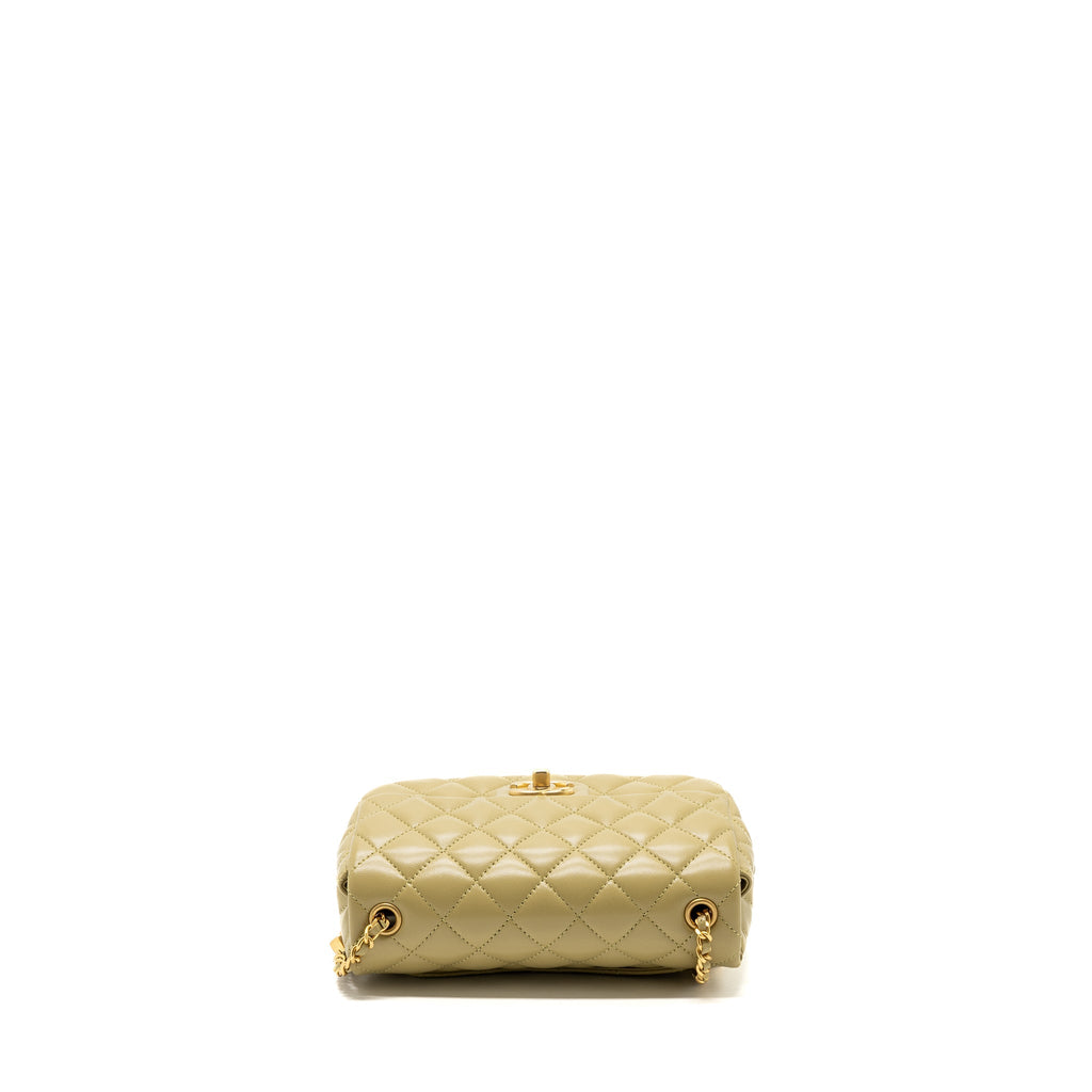 Chanel quilted flap bag with coco love chain lambskin khaki green (Microchip)