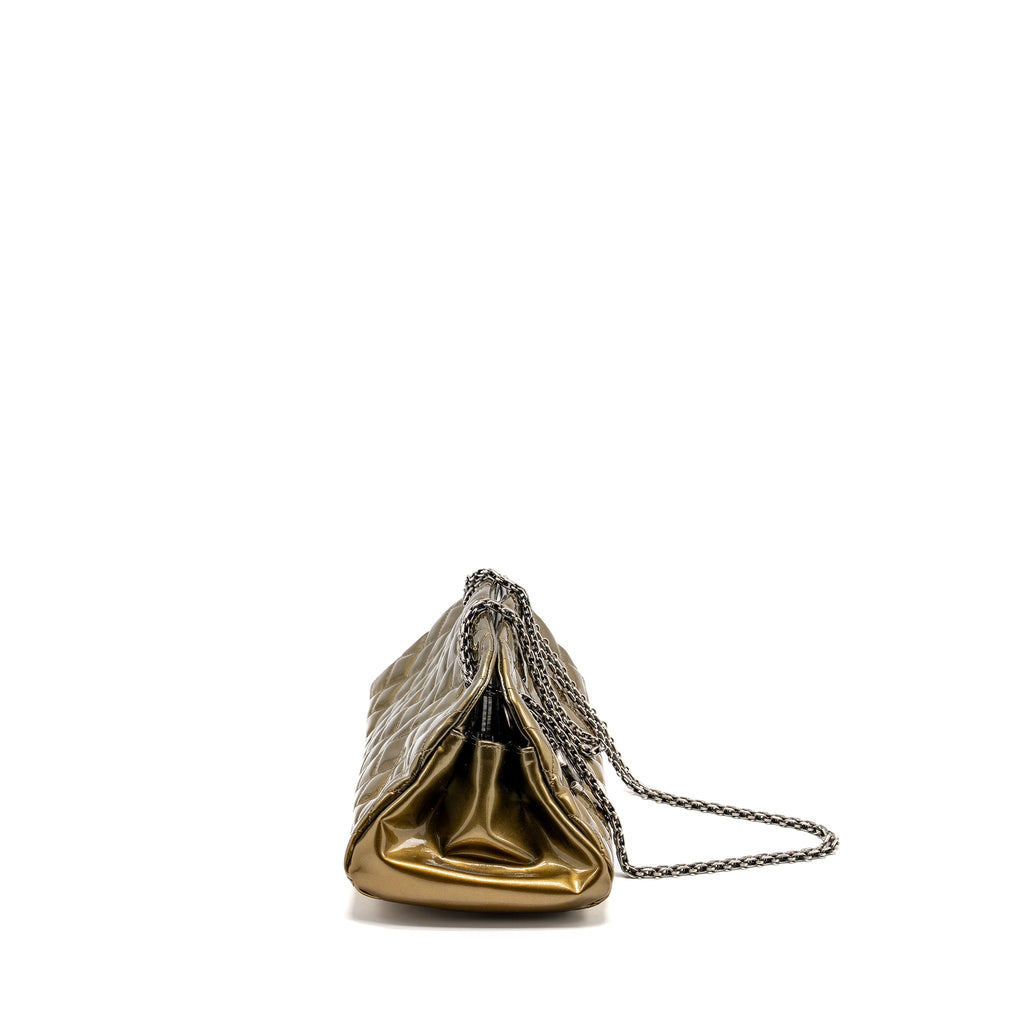 Chanel Just Mademoiselle Bowling Bag Patent Metallic Gold / Silver