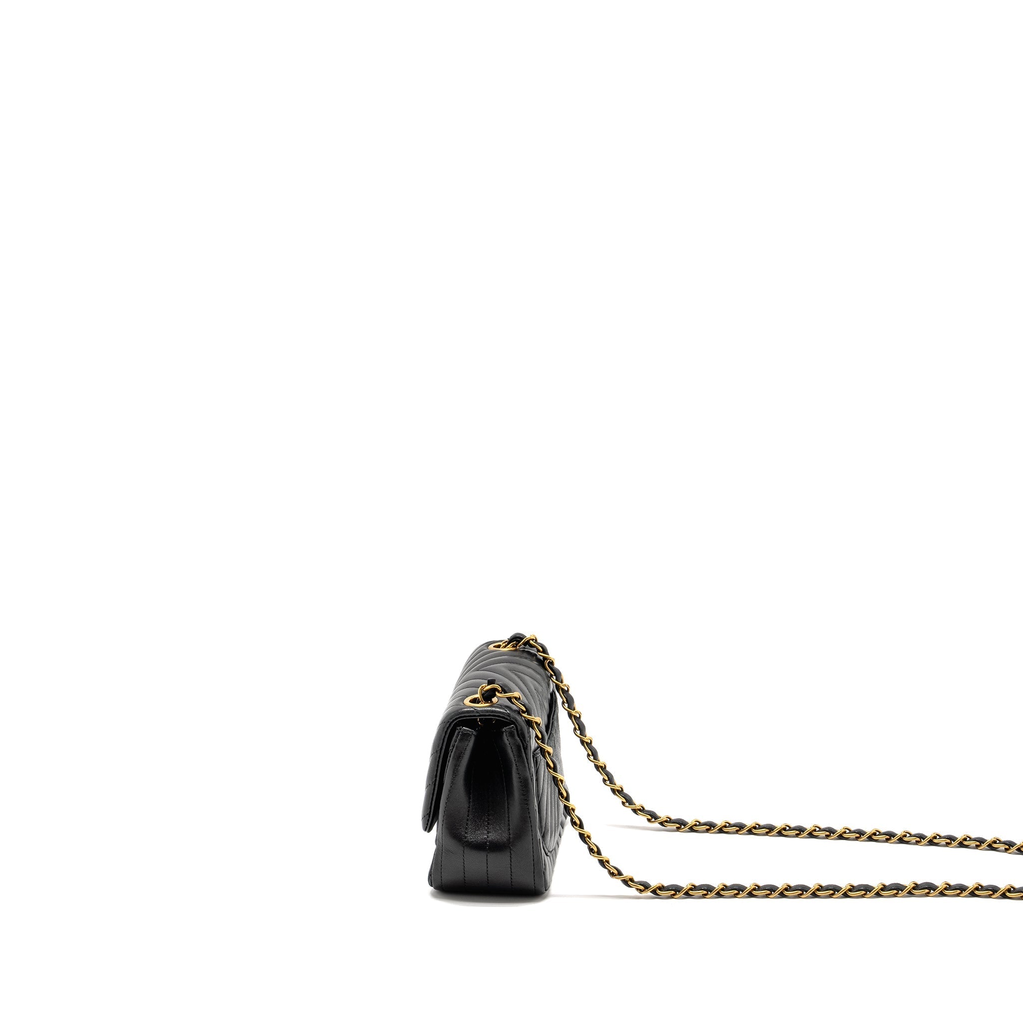 Chanel Mini Square Chevron Flap Bag Lambskin Black