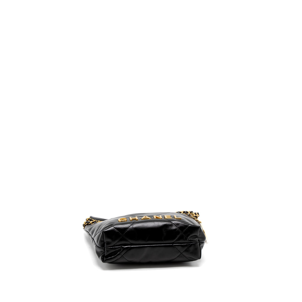 Chanel 23s Mini 22 Bag Shiny Calfskin Black Brushed  (Microchip)
