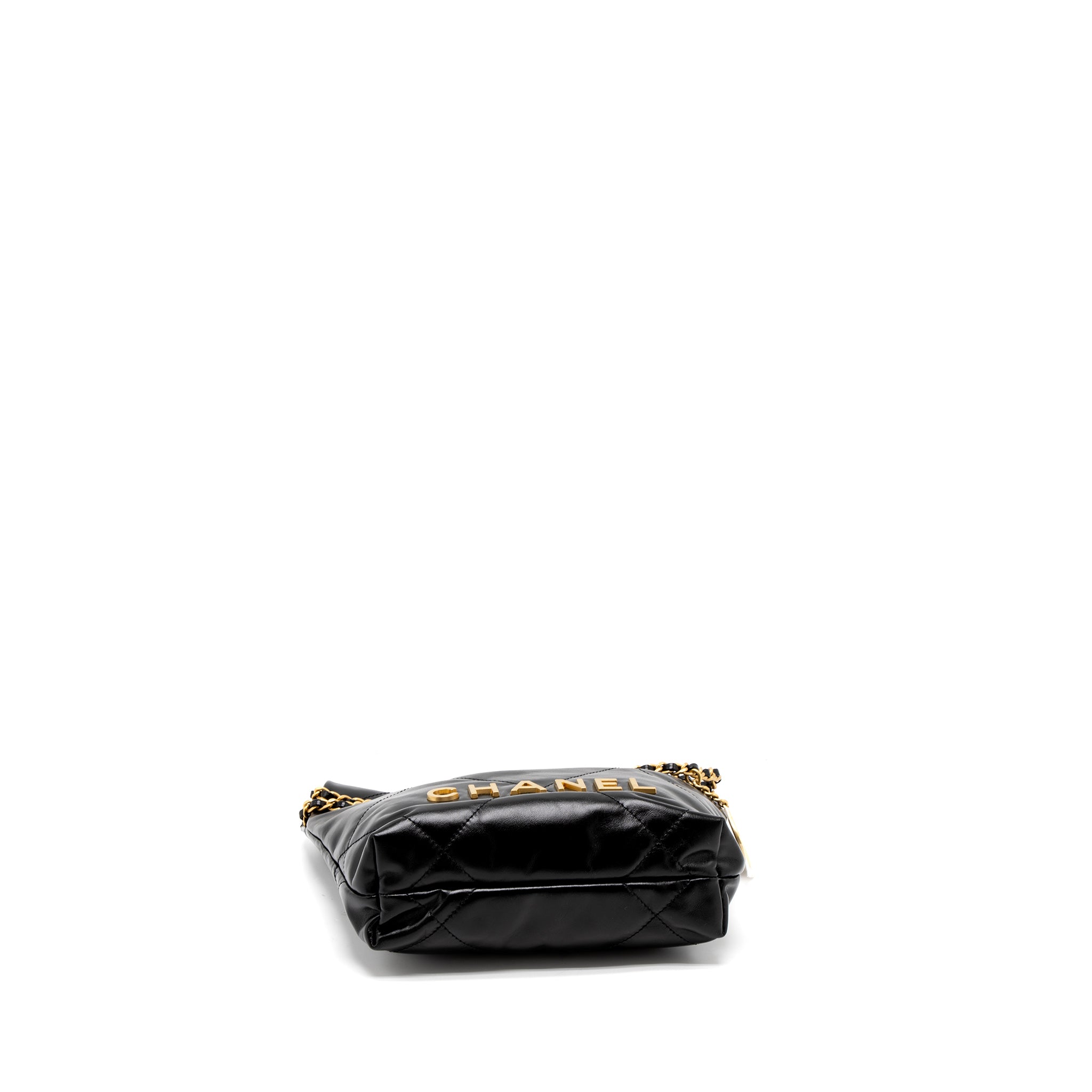 Chanel 23s Mini 22 Bag Shiny Calfskin Black Brushed  (Microchip)