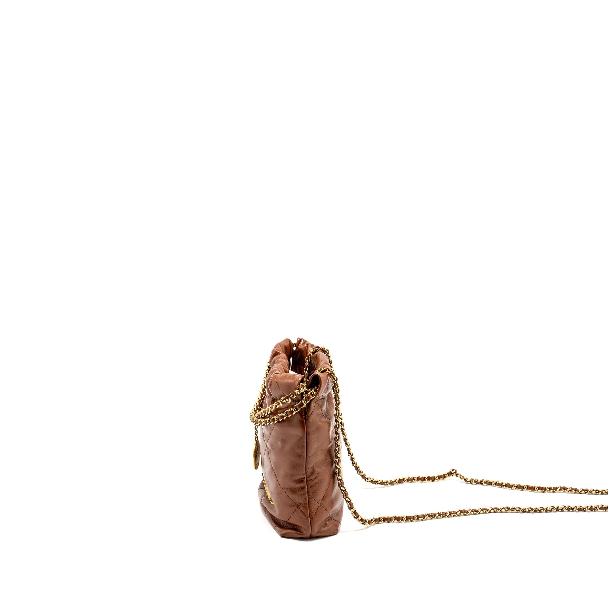 Chanel Mini 22 Bag Shiny Calfskin Dark Beige  (microchip)