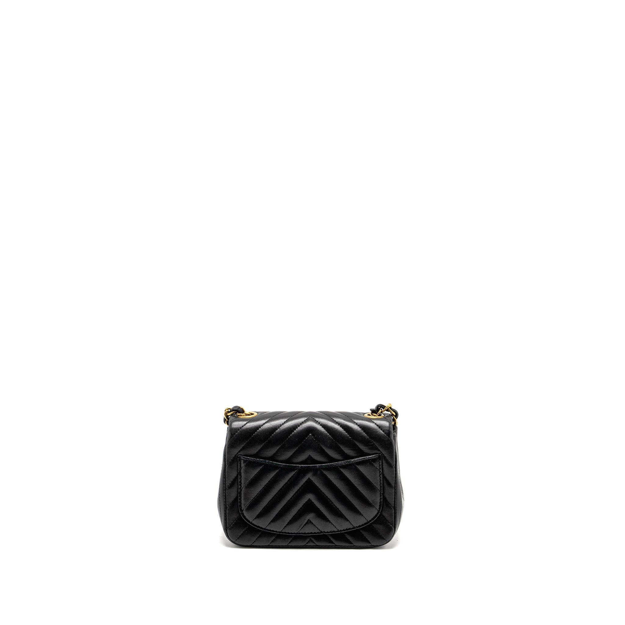 Chanel Mini Square Chevron Flap Bag Lambskin Black