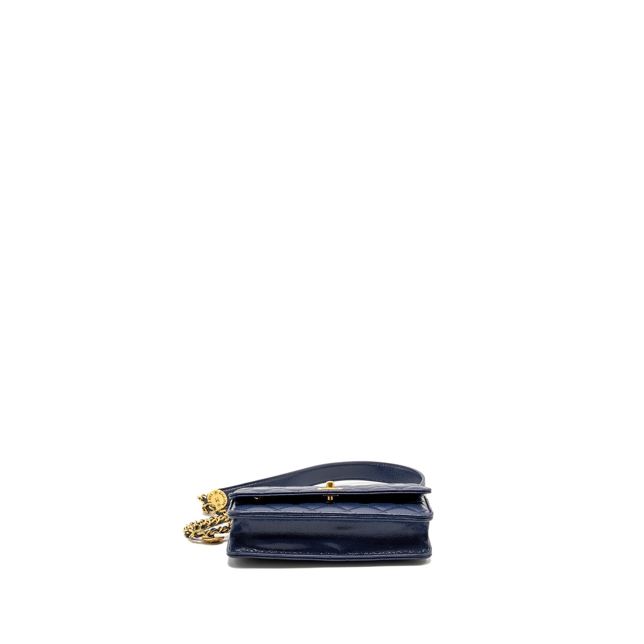 Chanel 22A Twist Your Button Wallet on Chain Caviar Navy  (Microchip)