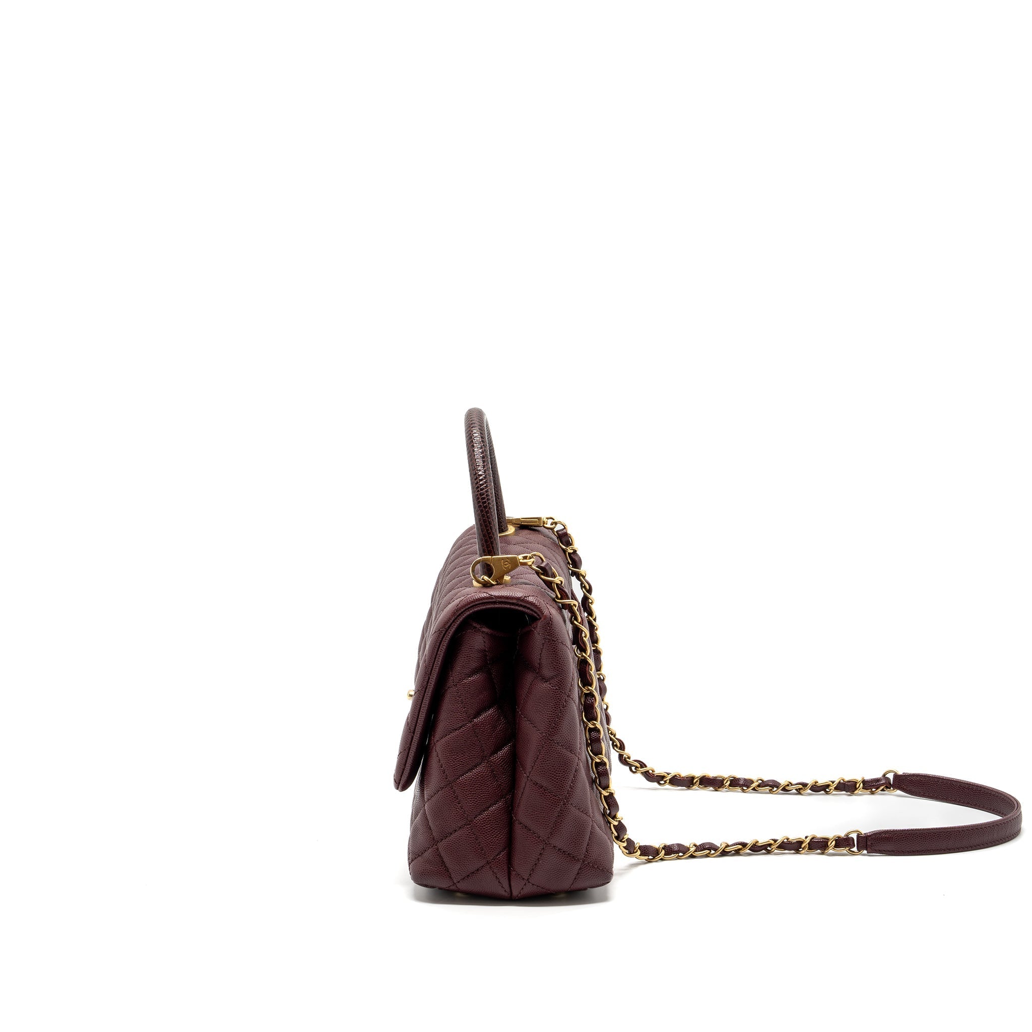 Chanel Medium Coco Handle With Lizard Handle Caviar Burgundy