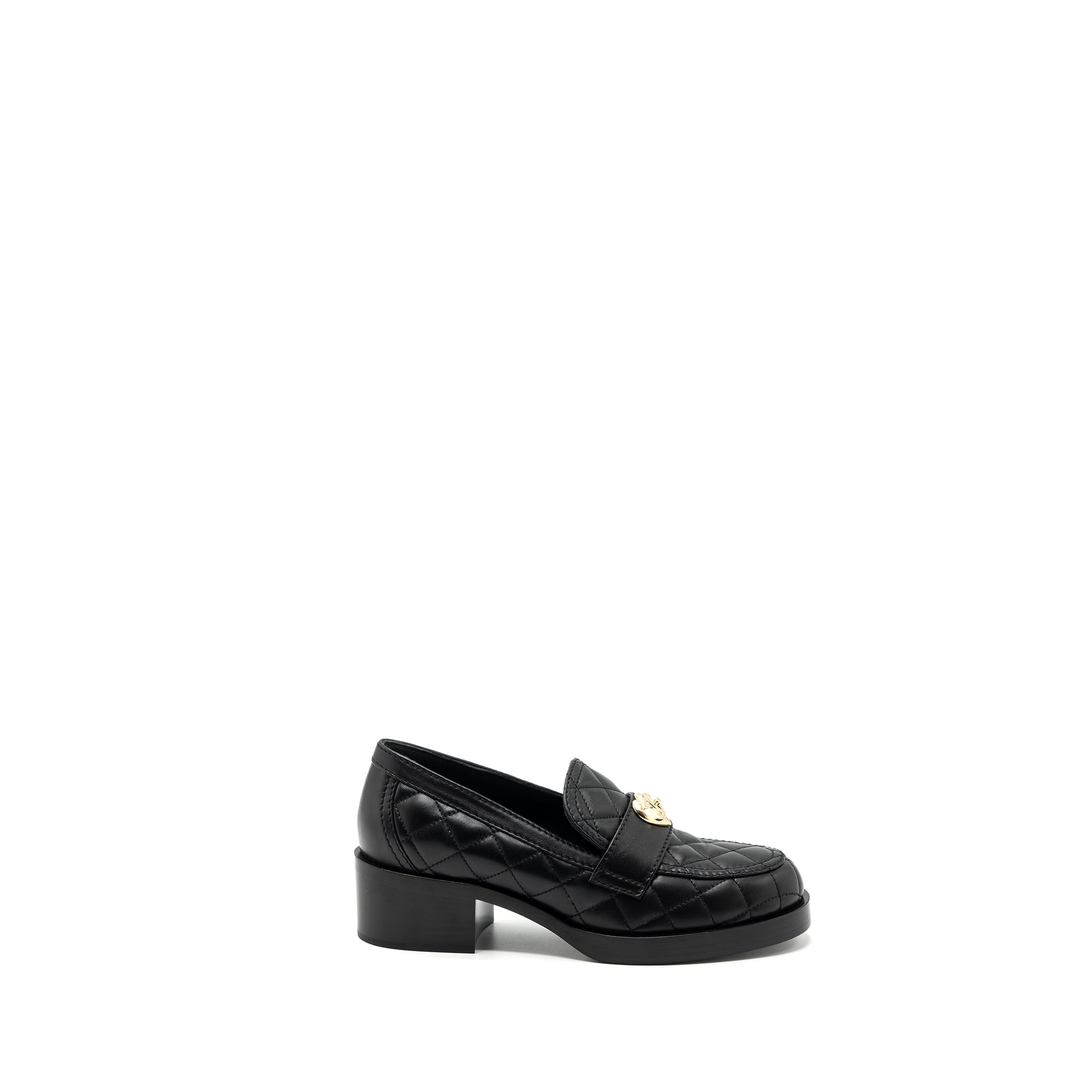 Chanel size 37 heart rock loafers leather black L