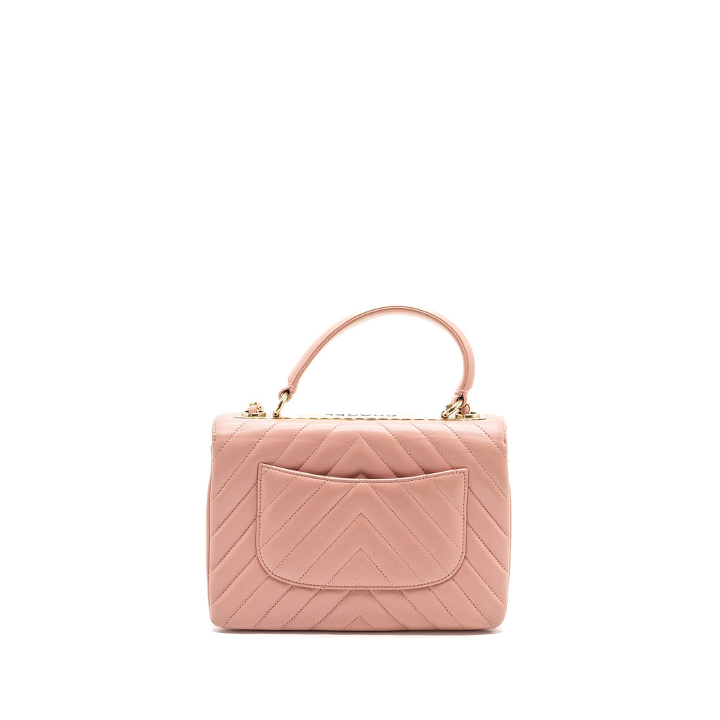 Chanel Chevron Trendy CC Top Handle Flap Bag Lambskin Light Pink L