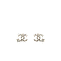 Chanel CC Logo Earrings Crystal Silver Tone