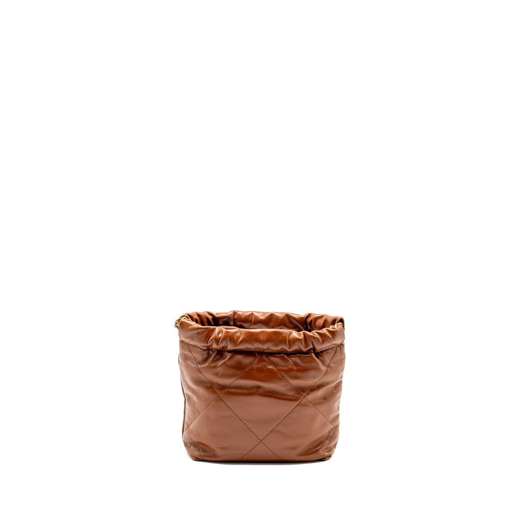 Chanel Mini 22 Bag Shiny Calfskin Dark Beige  (microchip)