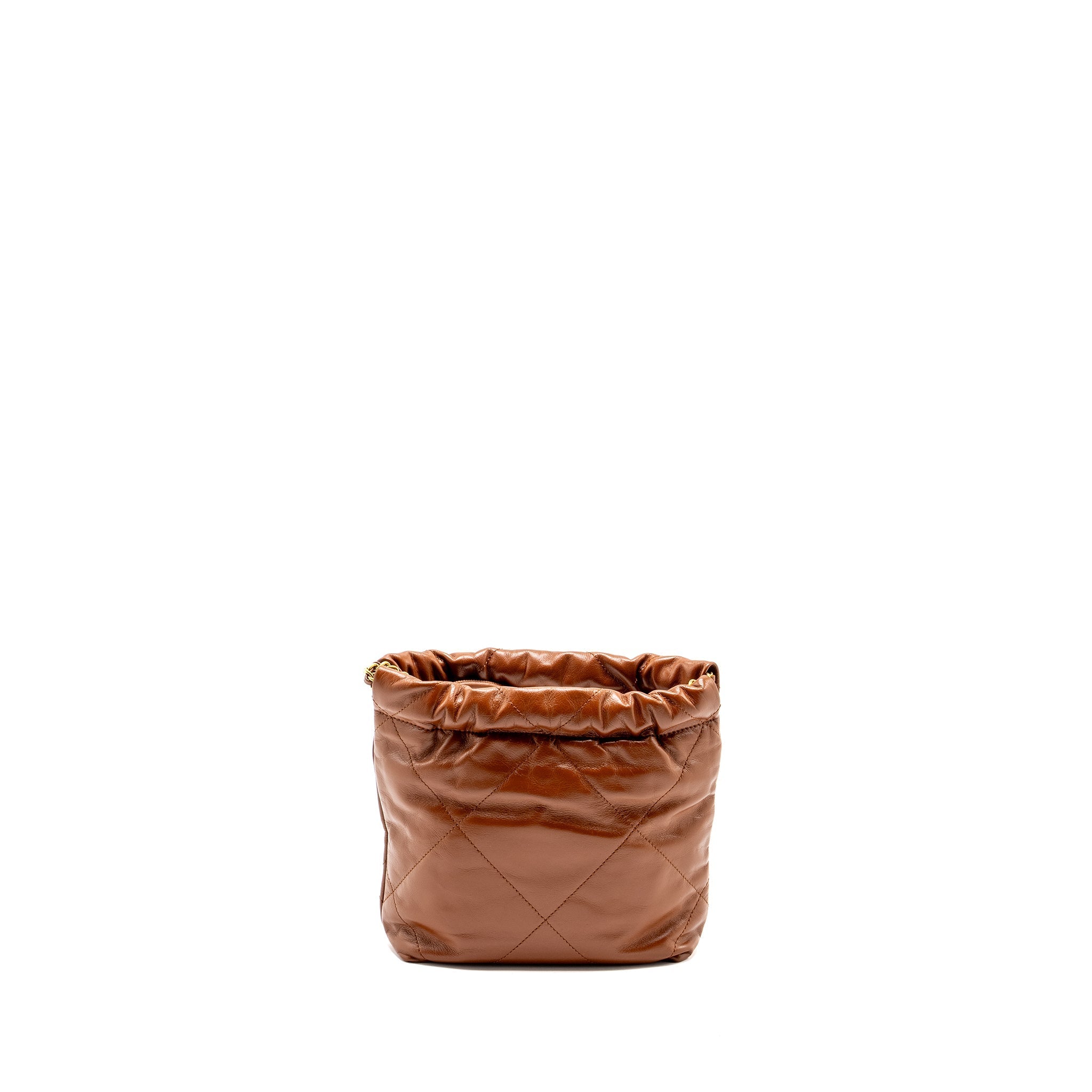 Chanel Mini 22 Bag Shiny Calfskin Dark Beige  (microchip)