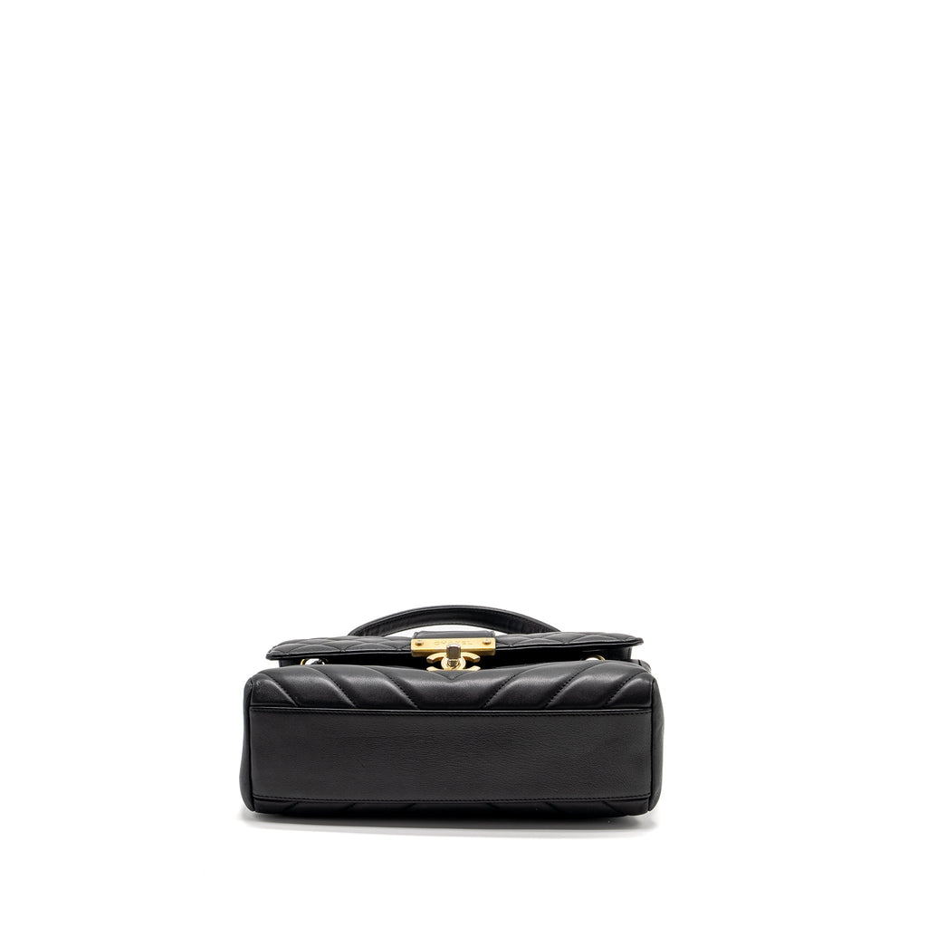 Chanel 19B In The City Top Handle Flap Bag Quilted Chevron Calfskin Black