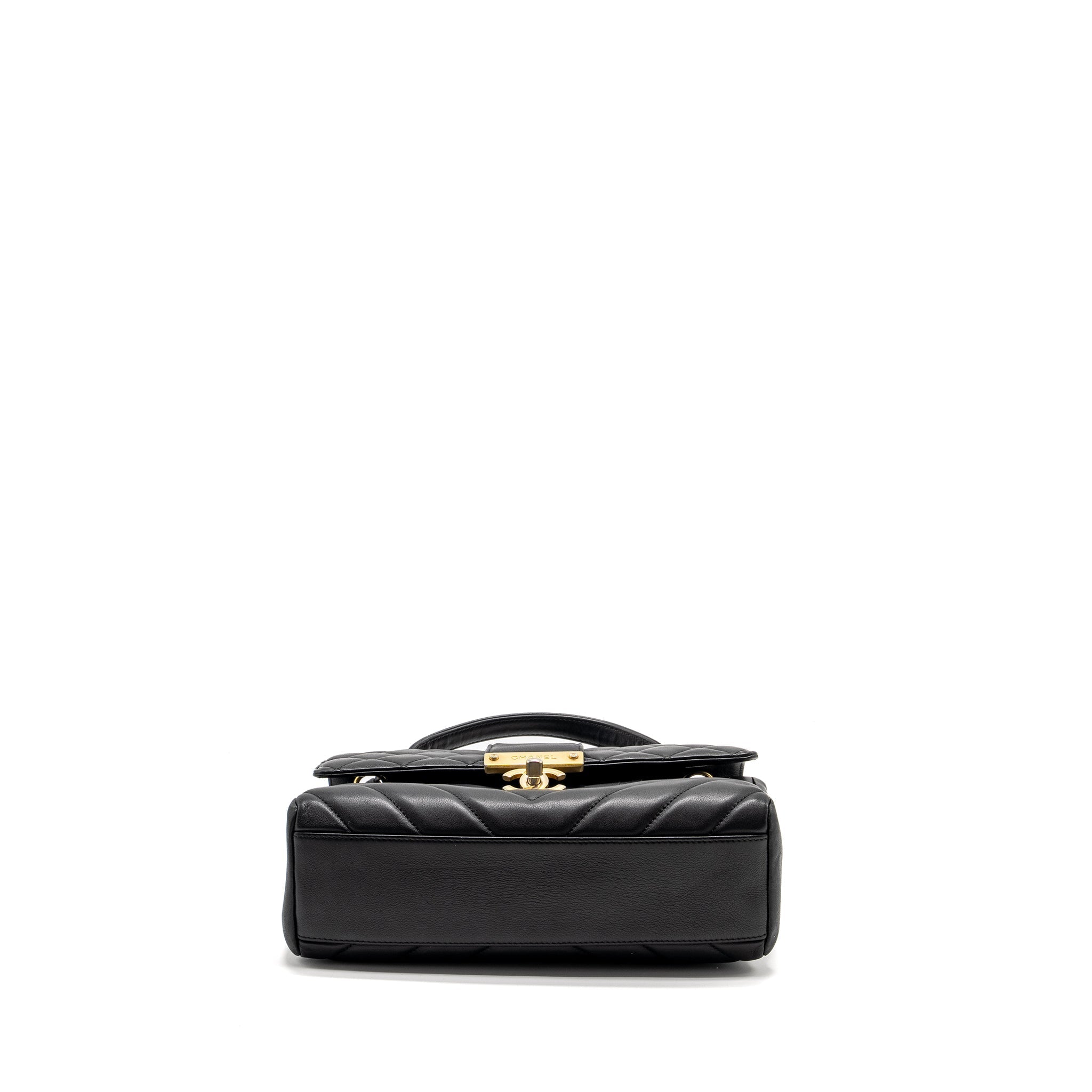 Chanel 19B In The City Top Handle Flap Bag Quilted Chevron Calfskin Black