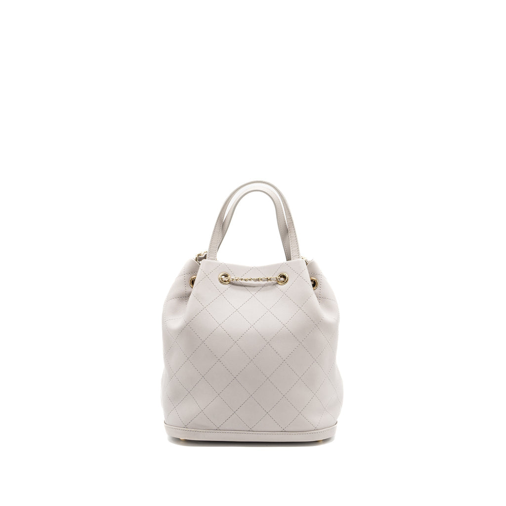 Chanel quilted bucket bag lambskin grey L